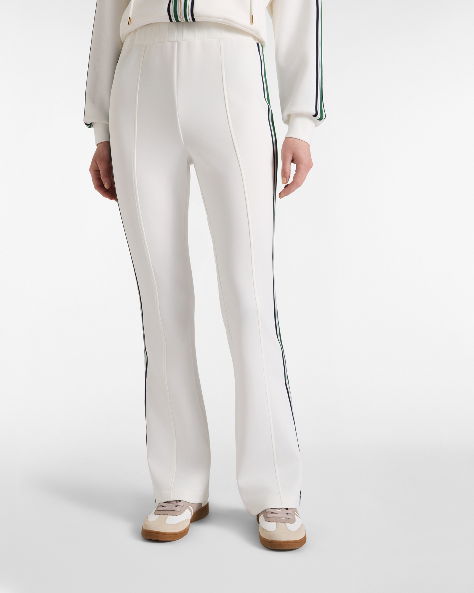 Women's white fleece trousers with regimental stripes