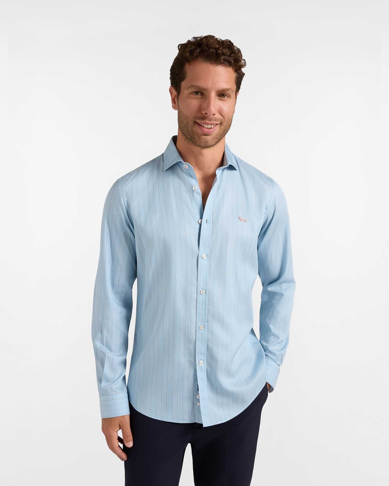 Men's narrow-fit shirt in Light blue Tencel&reg; twill