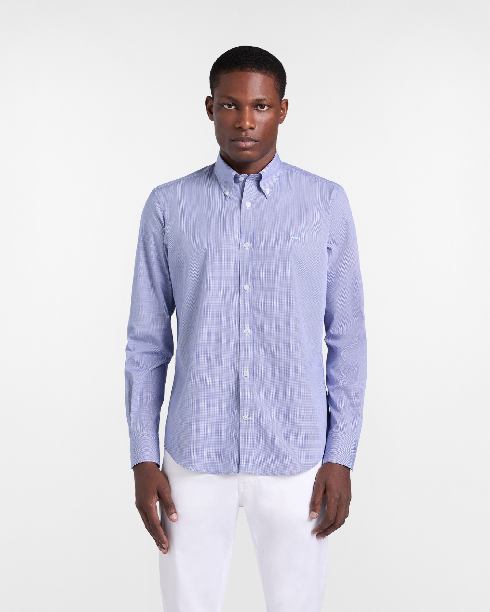 Regular-fit micro-check shirt, Navy Blue, large image number 0