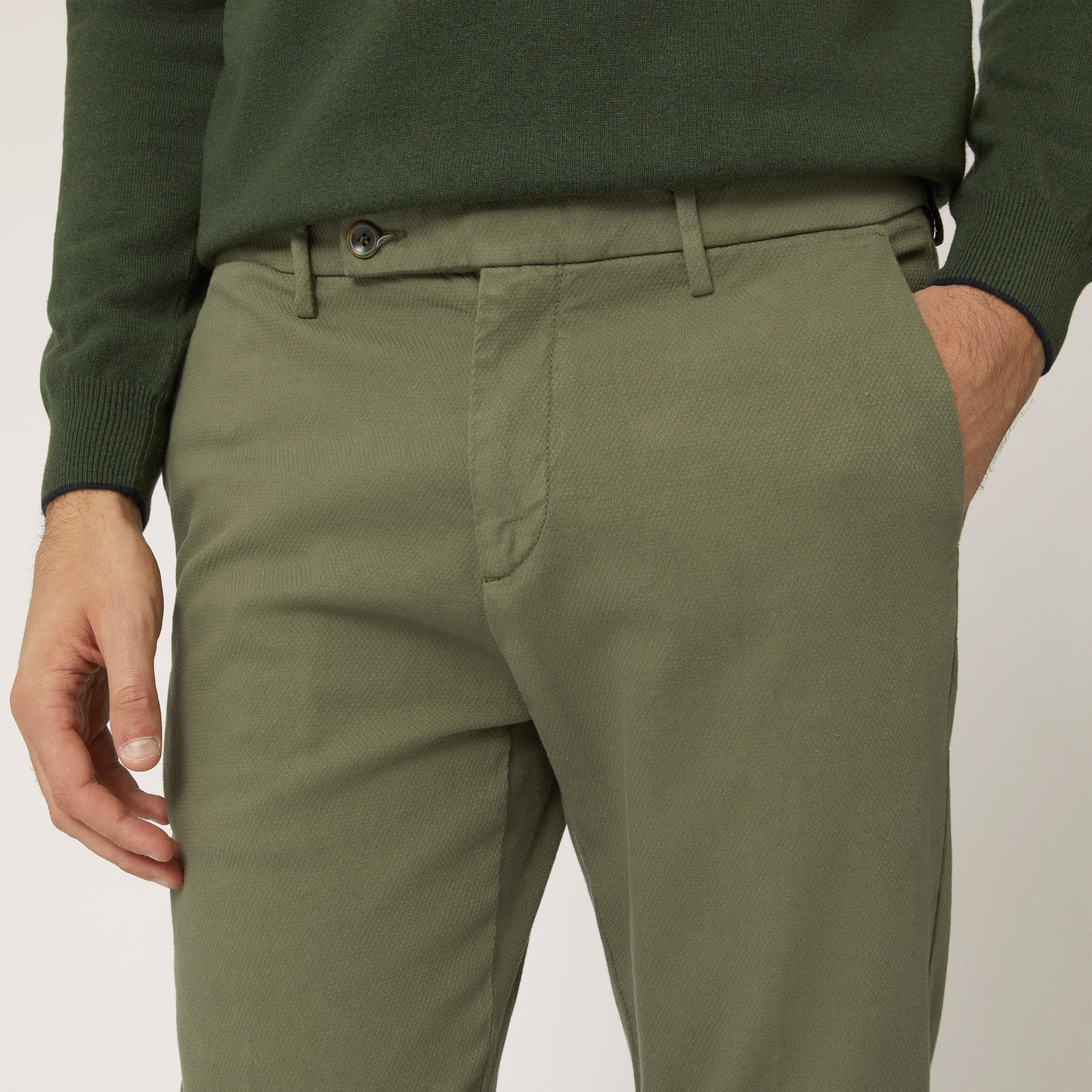 Pantalone In Cotone Stretch, Verde Oliva, large image number 2