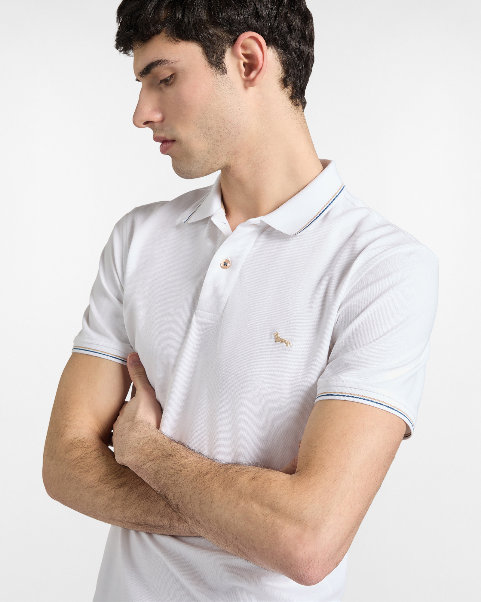 Polo de piqu&eacute; el&aacute;stico con detalles de rayas, Blanco, large image number 2