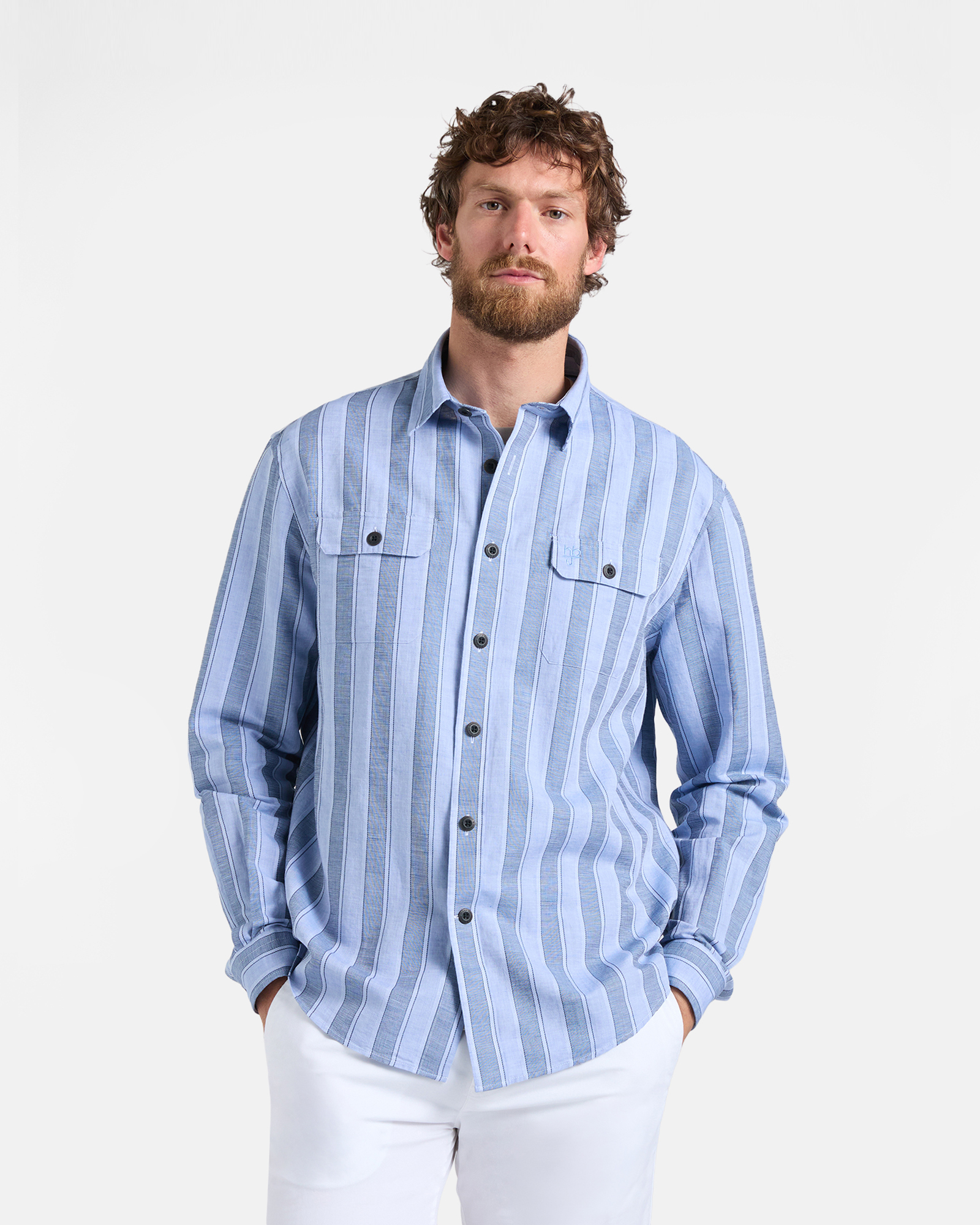 Harmont&Blaine - Overshirt Uomo a Righe in Lino e Cotone, Uomo, Celeste, Taglia: S