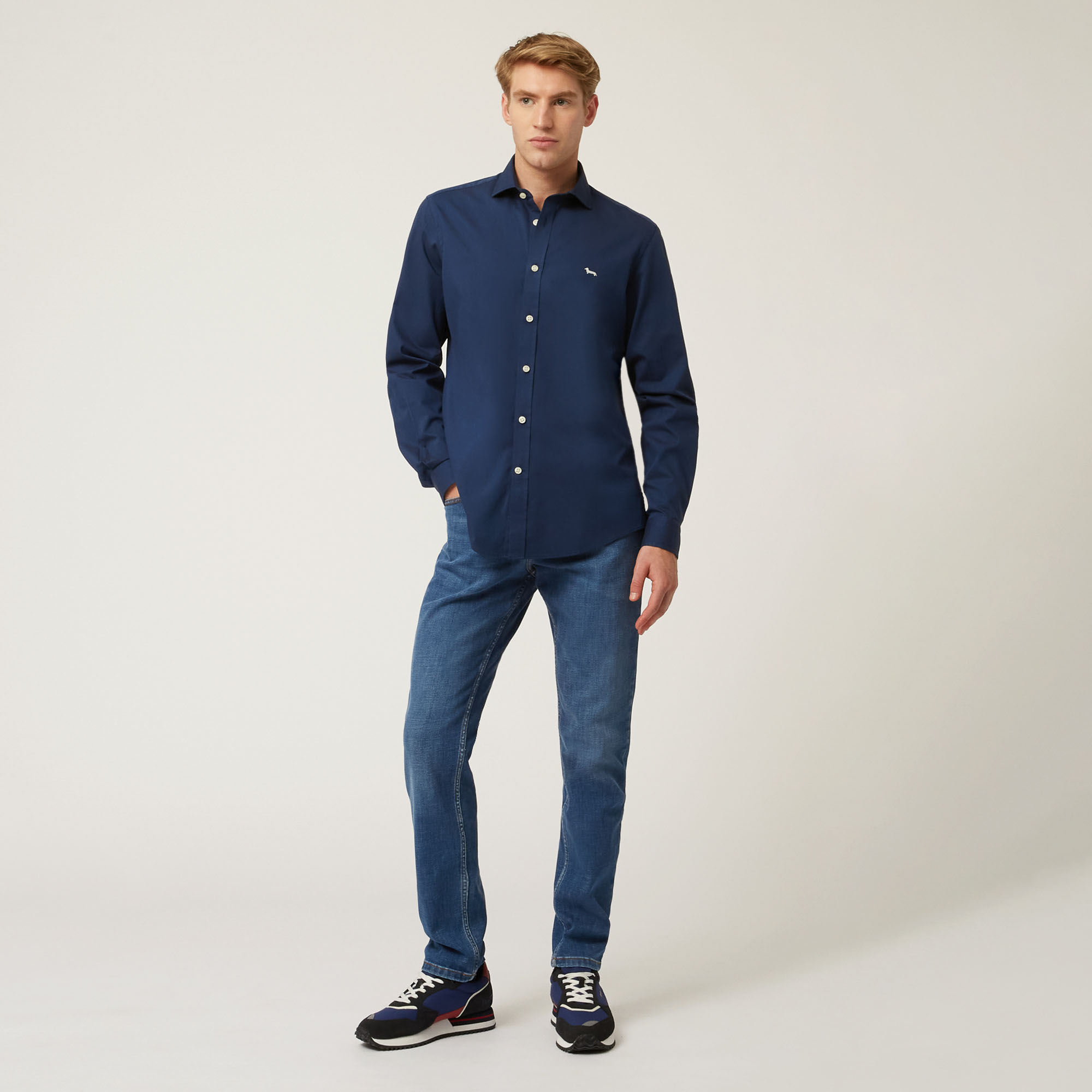 Camicia In Cotone Con Ricamo Bassotto, Blu Navy, large image number 3