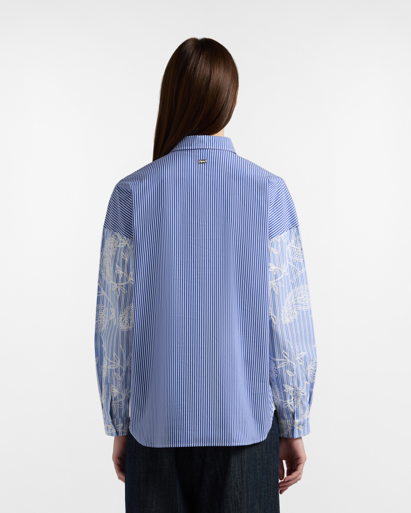 Women's oversized shirt with mixed striped fabrics, White, large image number 2