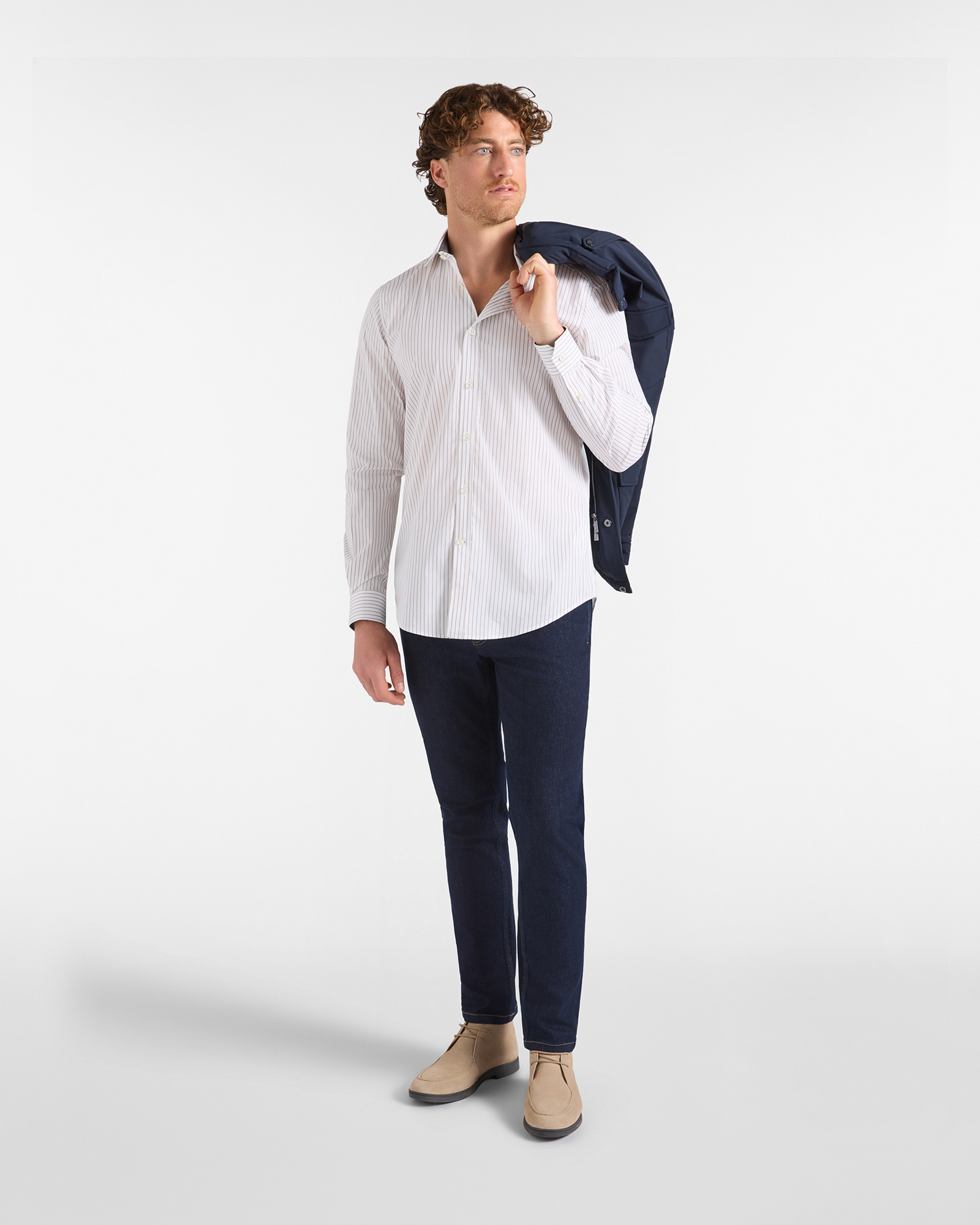 Camicia HBJ Uomo a righe Narrow Fit in cotone stretch, BEIGE, large image number 3