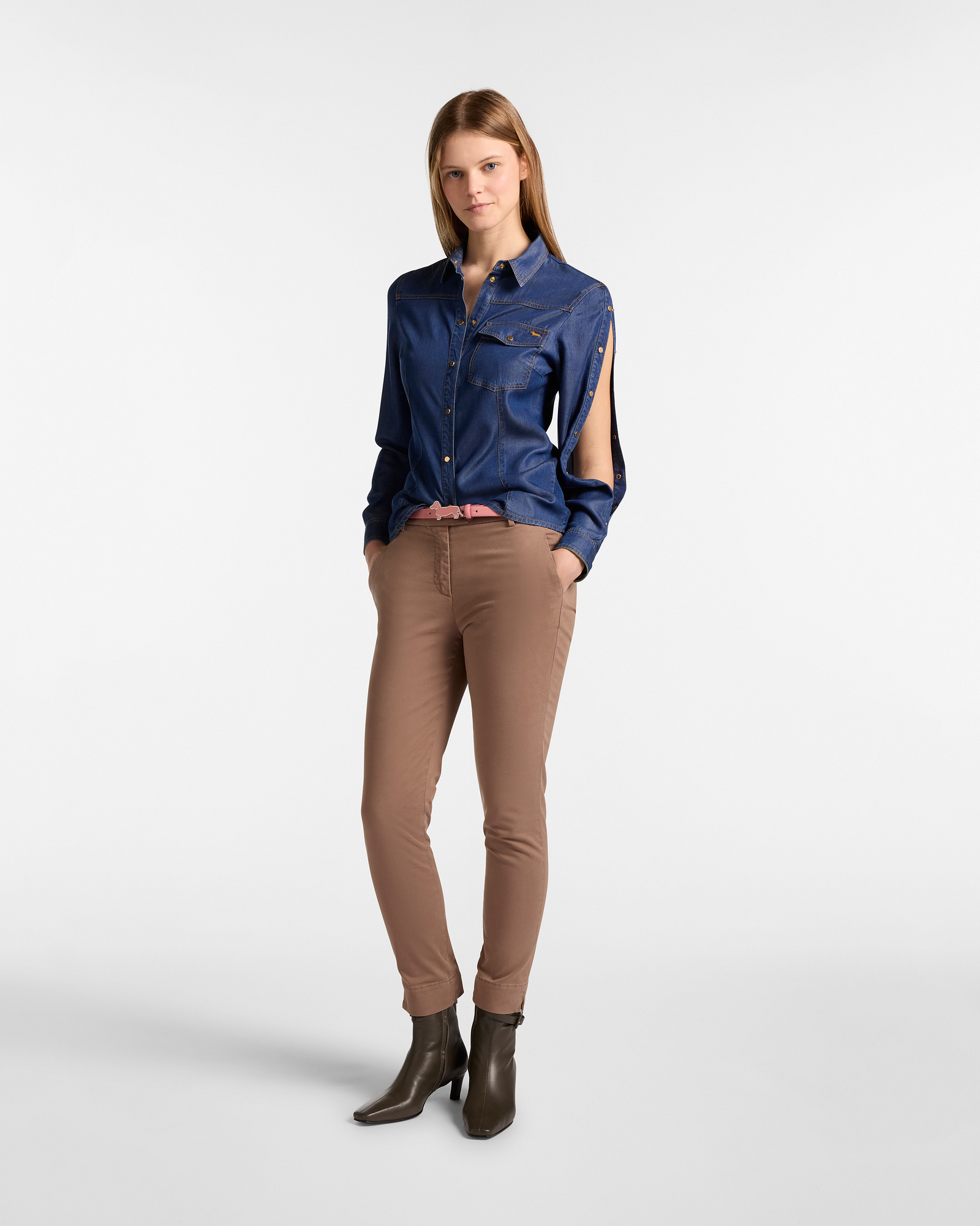 Camicia Slim In Lyocell, Blu Denim, large image number 3