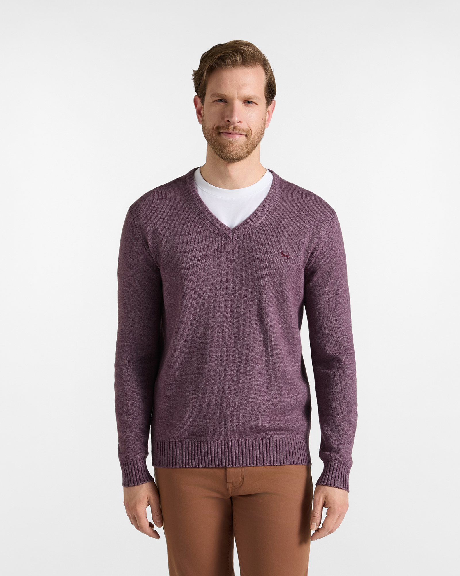 Jersey Hombre con cuello de pico en mezcla de lana color rojo Regular Fit Made in Italy