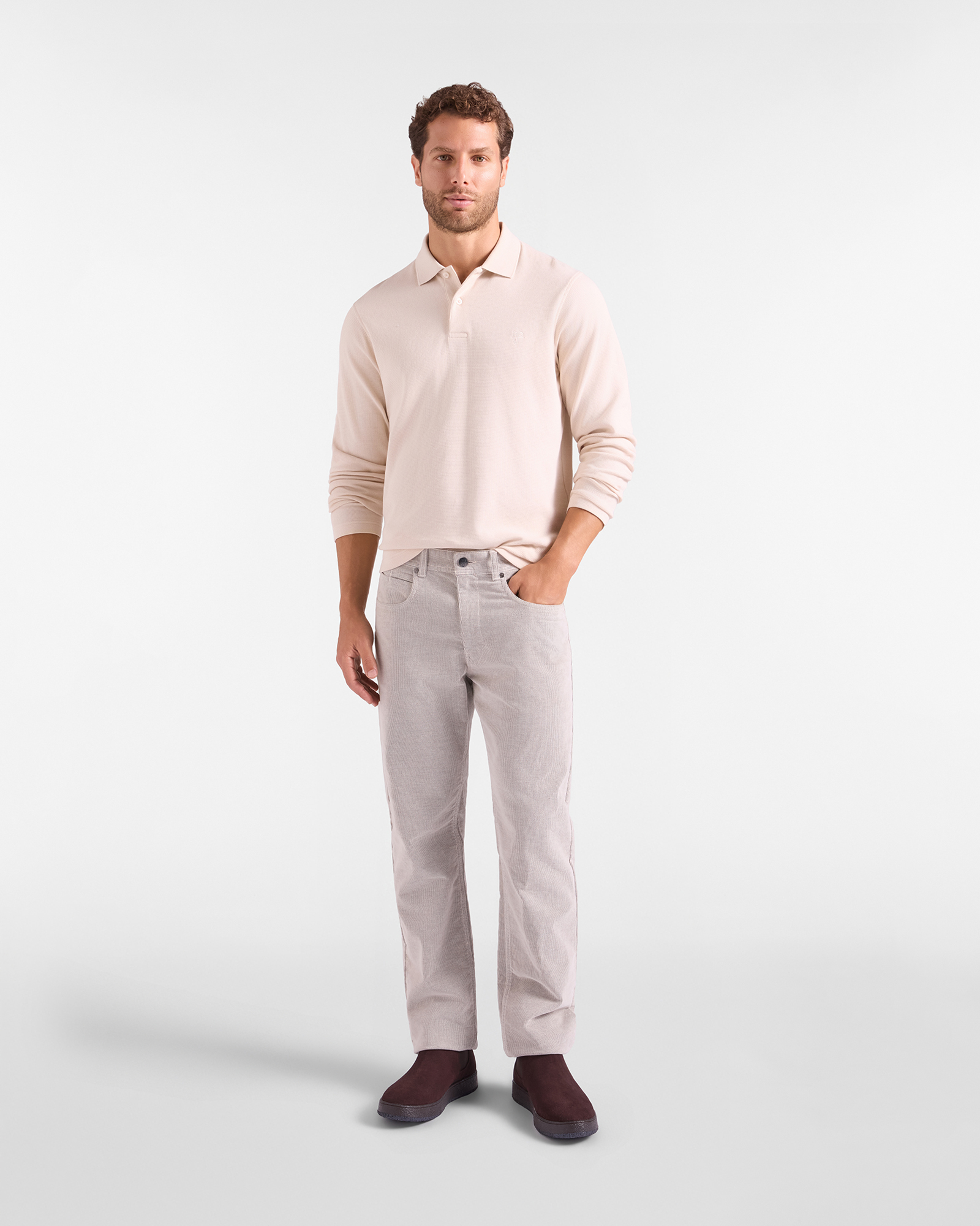 Polo HBJ Uomo Manica Lunga in Jersey Jacquard di Cotone, BIANCO, large image number 3