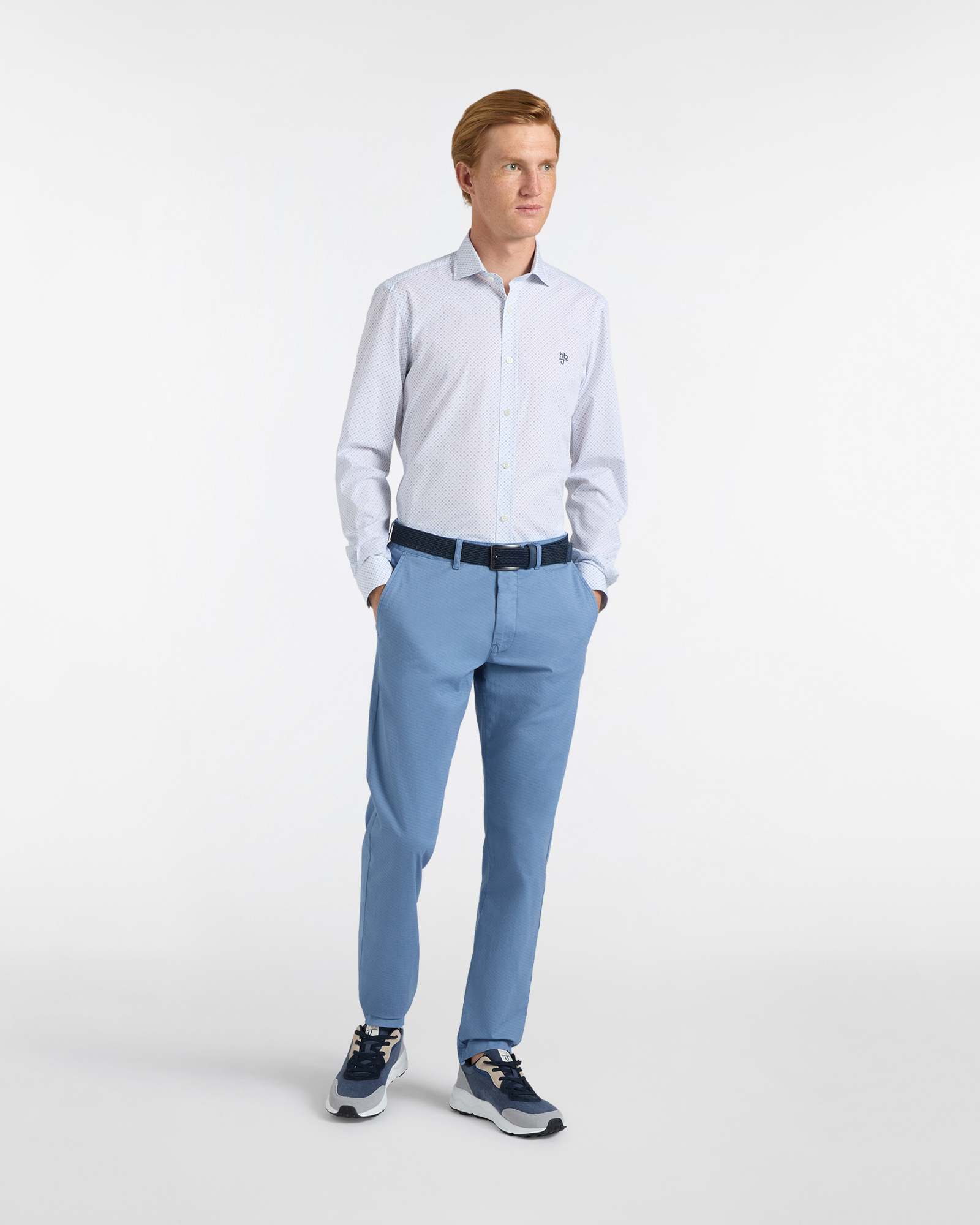 Camicia Uomo Micro Stampa Narrow Fit, Celeste, large image number 3