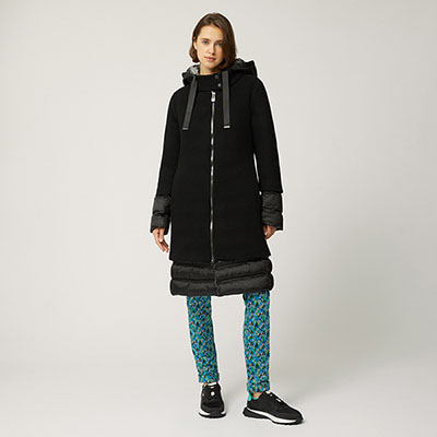 Wool And Nylon Long Jacket With Hood