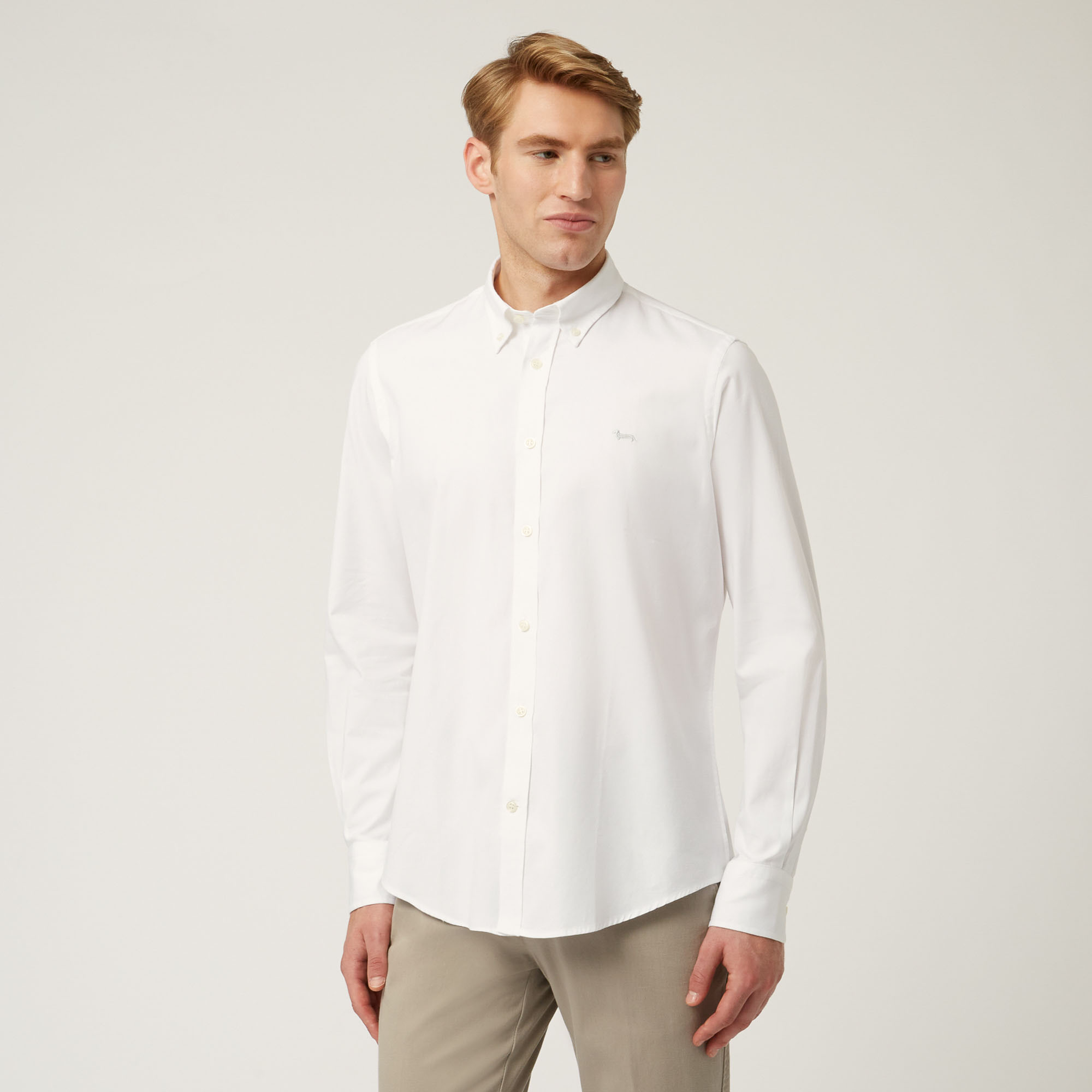 Essentials shirt in plain-coloured cotton, White, large