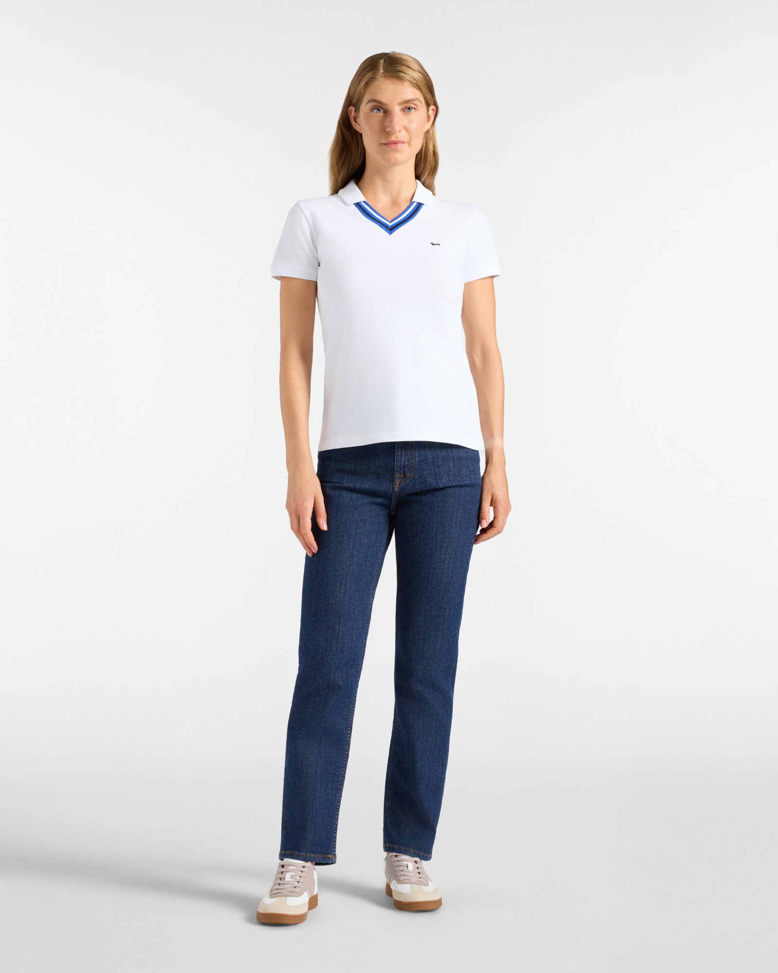 Polo da donna manica corta in cotone stretch, BIANCO, large image number 3
