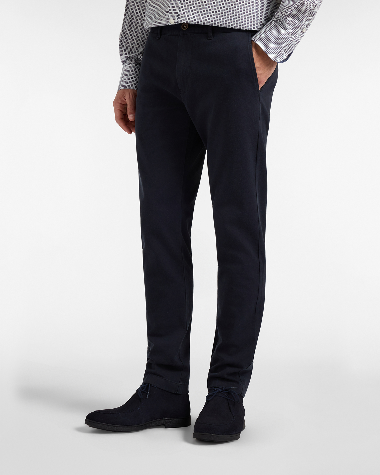 Pantalone Chino HBJ Uomo Narrow Fit in Cotone Stretch Dobby, BLU SCURO, large