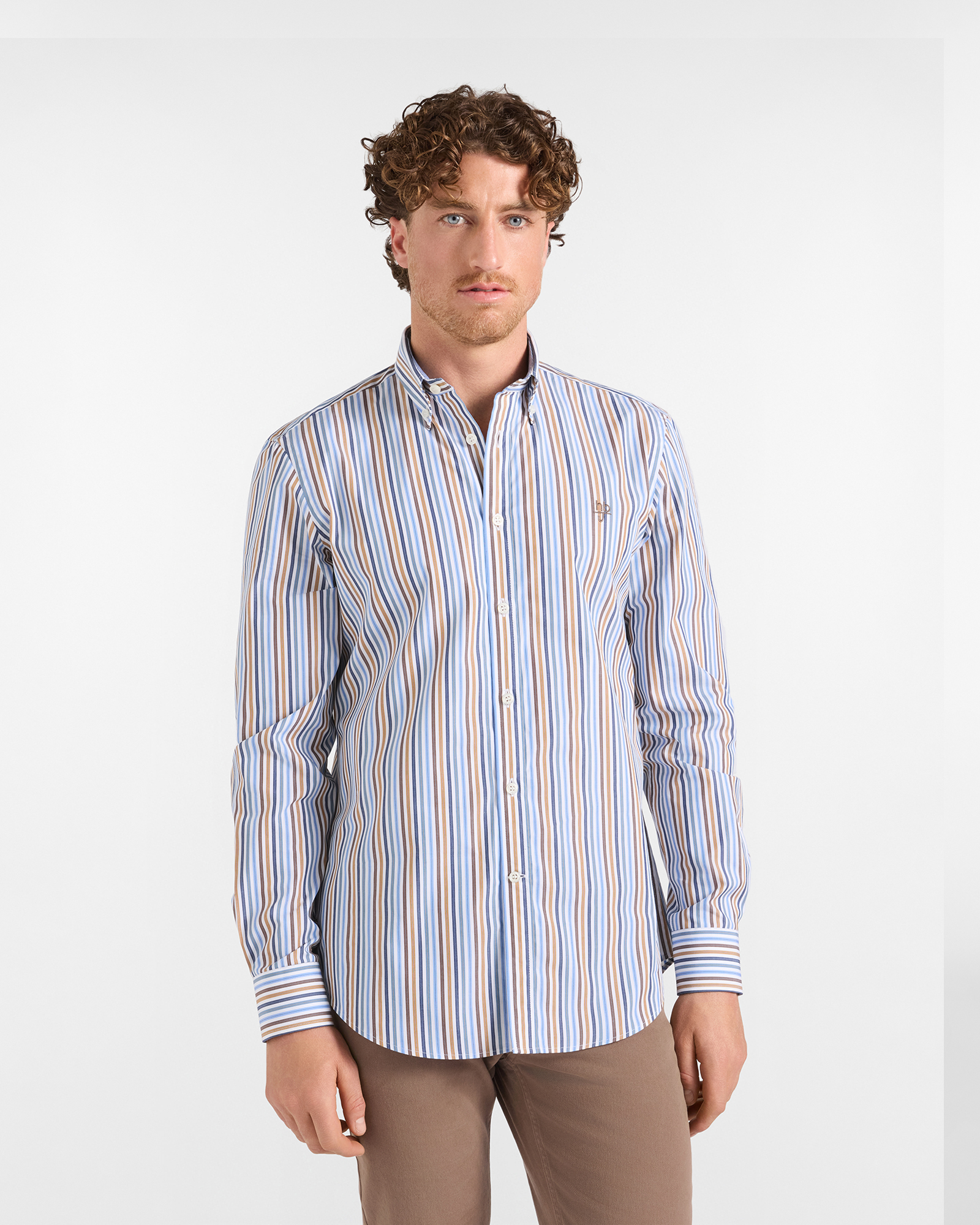 Camicia HBJ Uomo a righe Regular Fit in puro cotone marrone