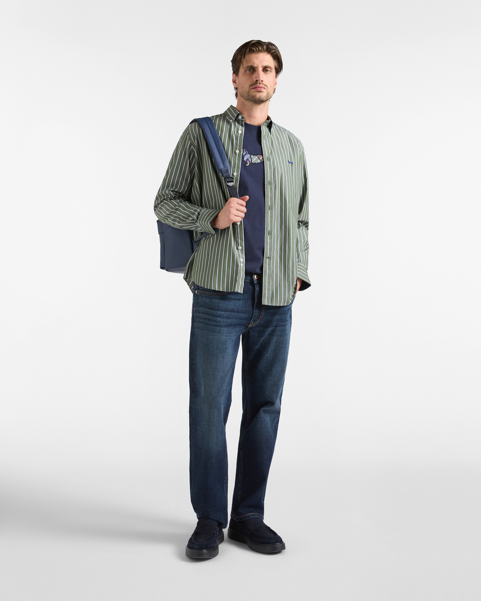 Men's regular-fit cotton shirt with regimental stripes, SPORT GREEN, large image number 3