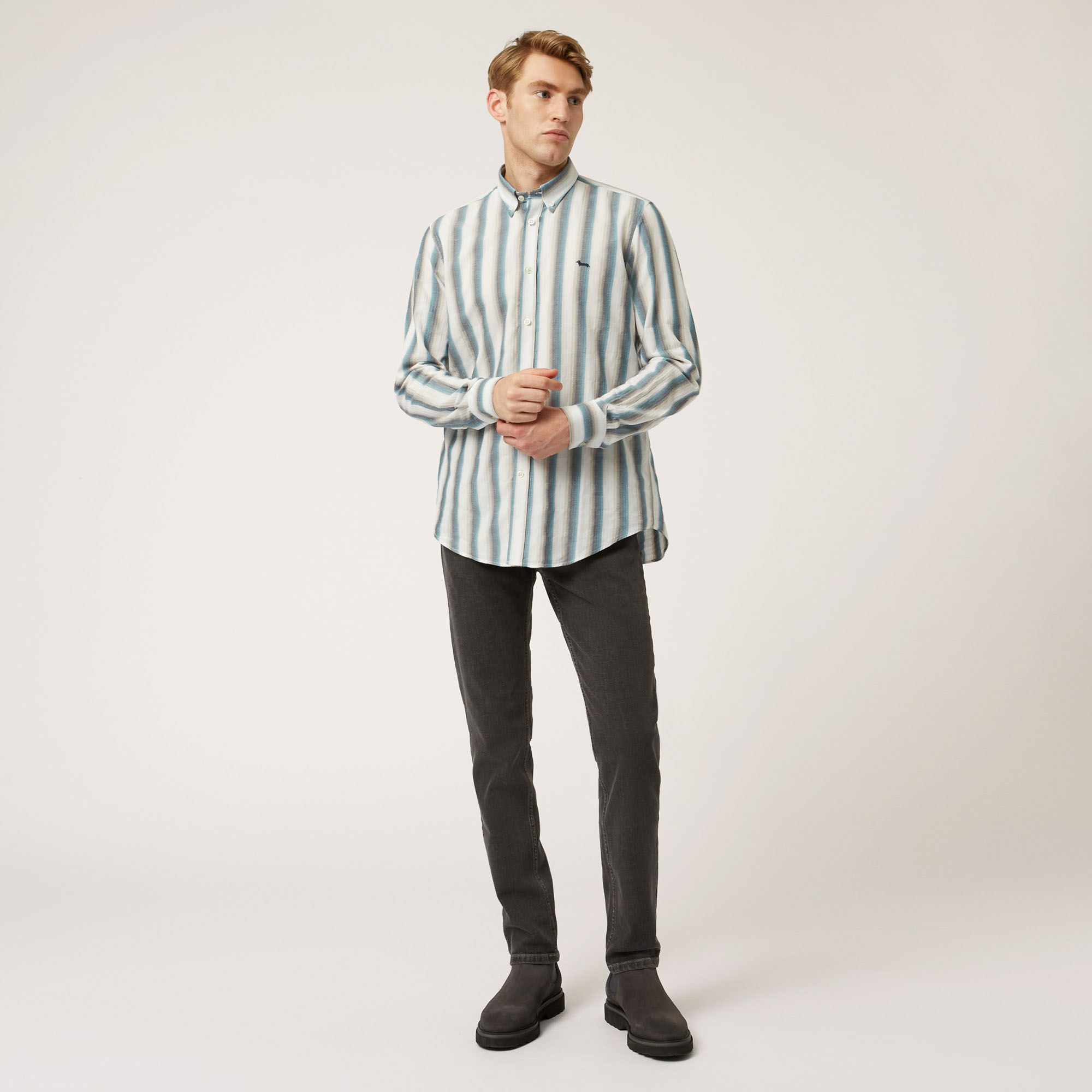 Fade-Effect Striped Shirt, Blue, large image number 3