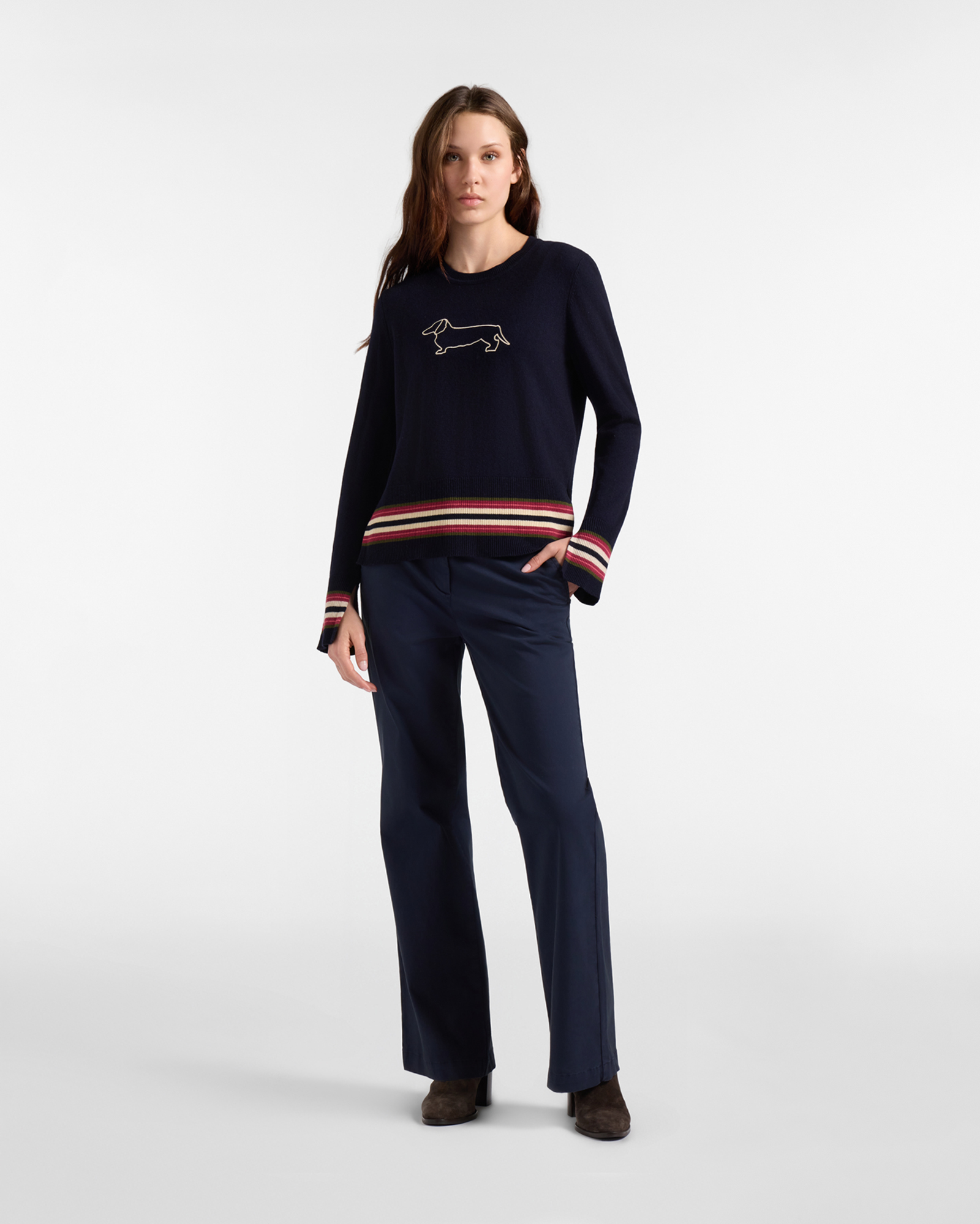 Maglia Donna in misto lana blu Regular Fit Made in Italy, BLU NAVY, large image number 3