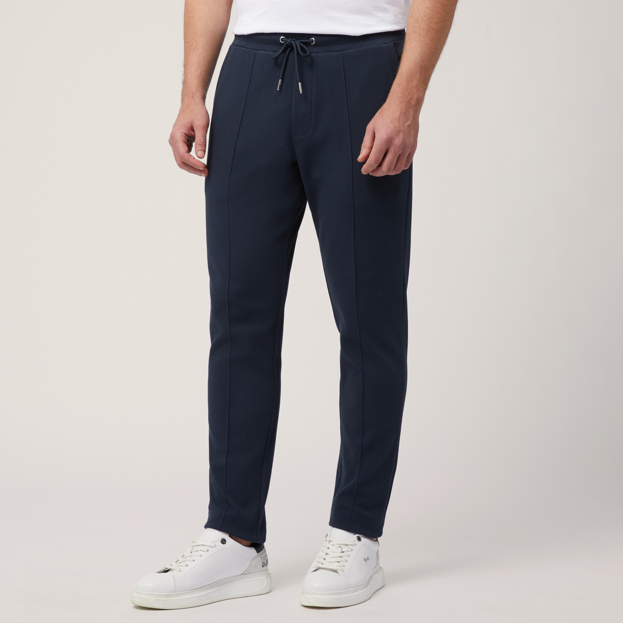 Pantalone In Cotone Stretch Con Tasca Posteriore, Blu Navy, large