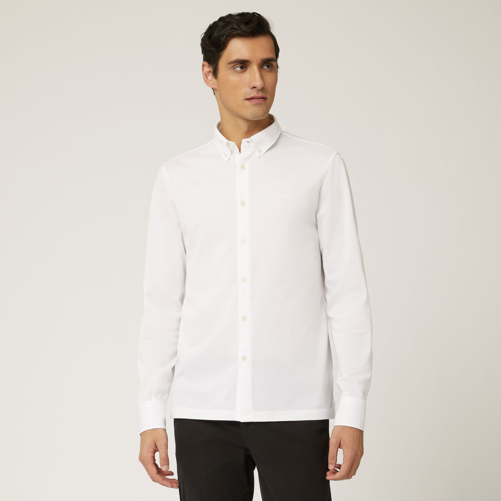 Camicia Casual In Cotone, Bianco, large