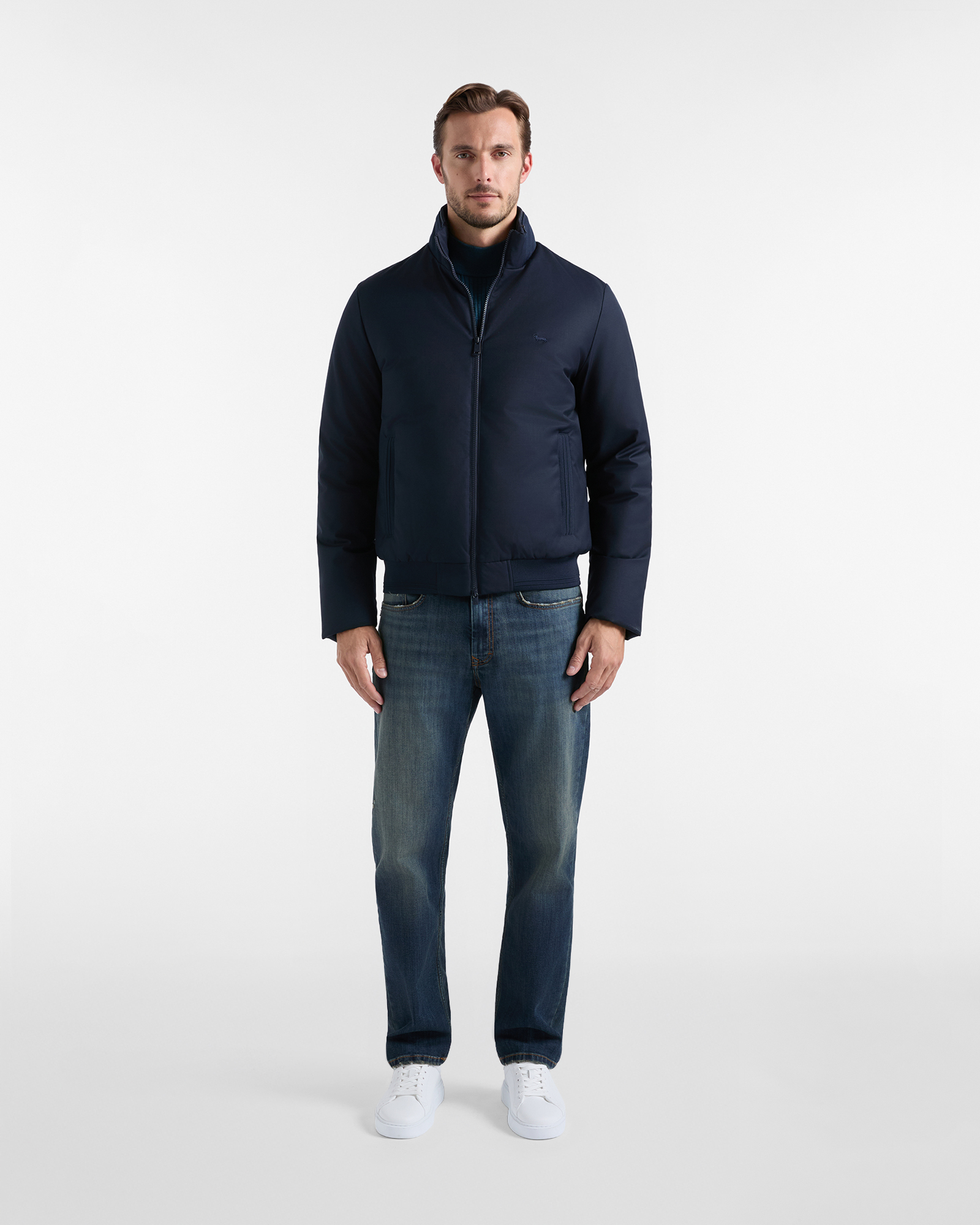 Bomber acolchado para hombre en mezcla de lana t&eacute;cnica, AZUL MARINO, large