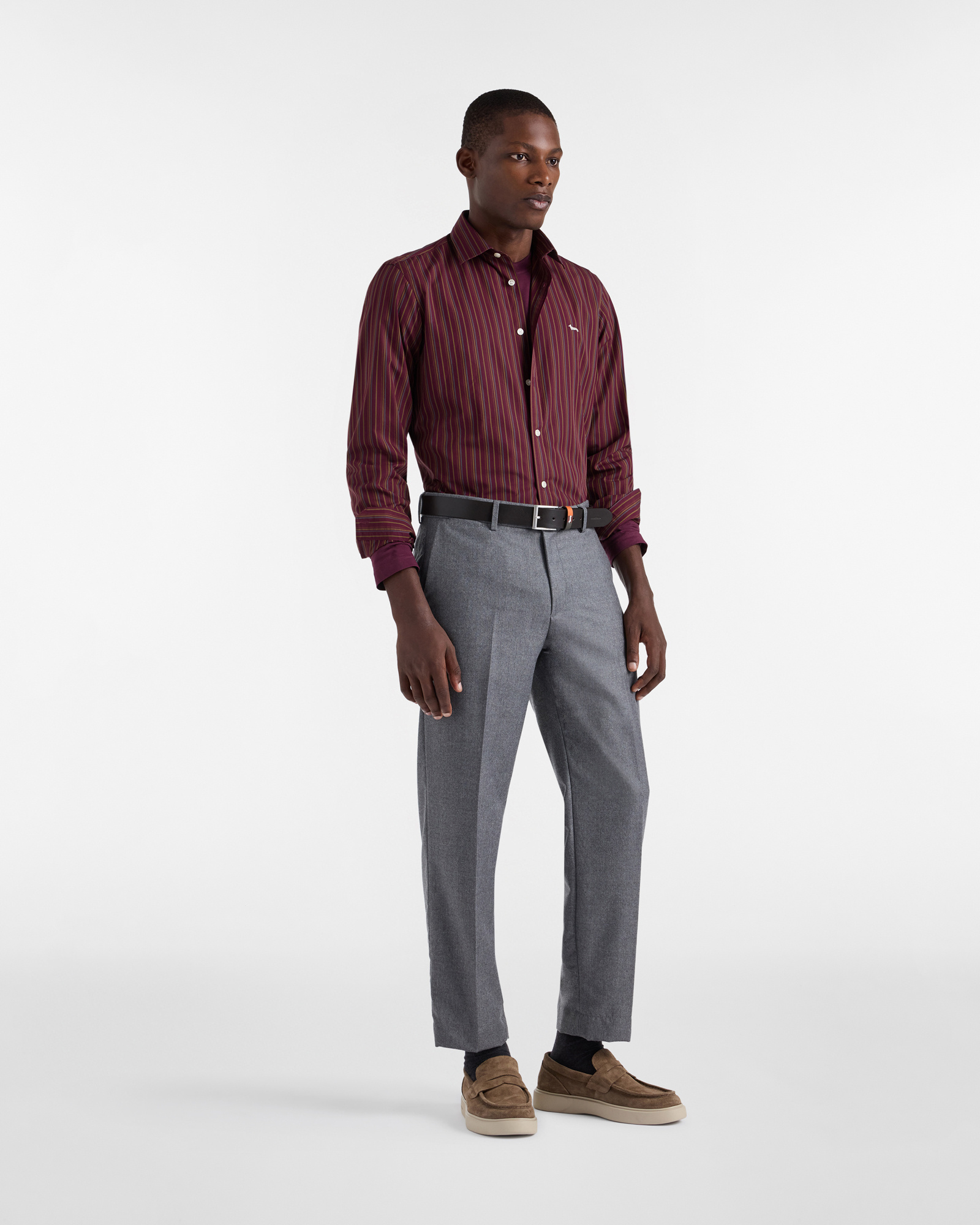 Striped Cotton Shirt, Dark Red, large image number 3