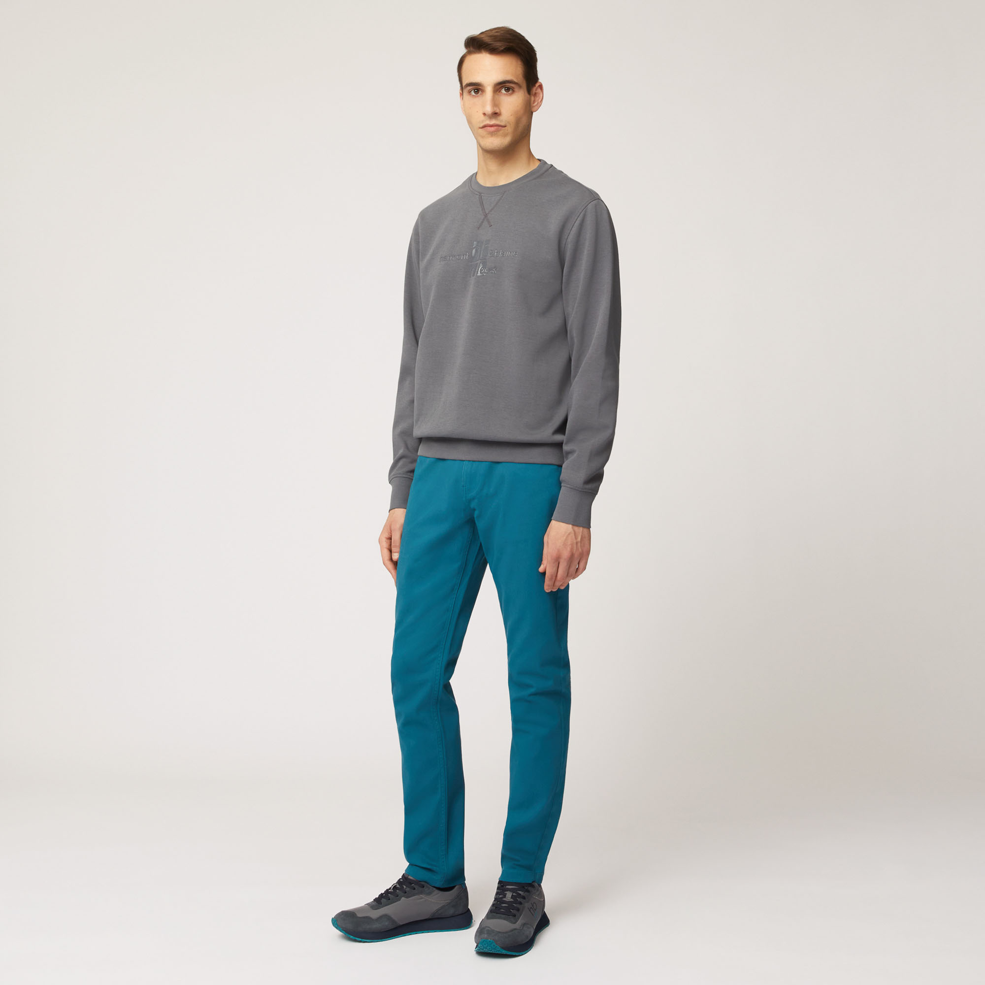 Pantalone Cinque Tasche In Twill Di Cotone, Verde Petrolio, large image number 3