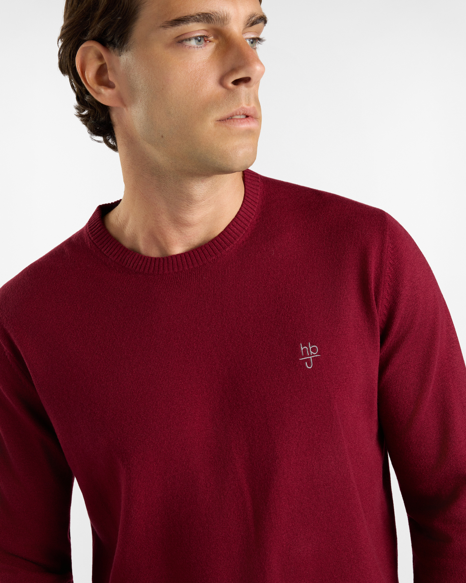 Maglia HBJ Uomo in punto cardato con toppe, girocollo in misto lana e cashmere, ROSSO, large
