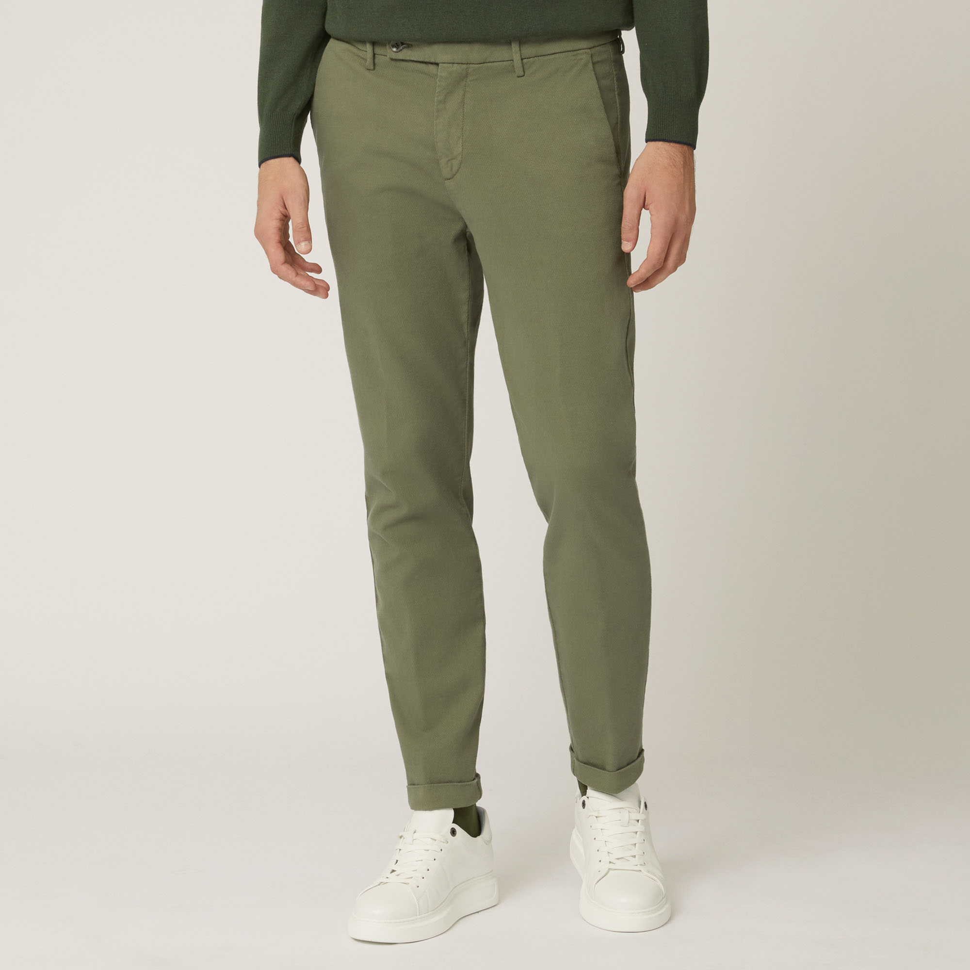 Pantalone In Cotone Stretch, Verde Oliva, large image number 0