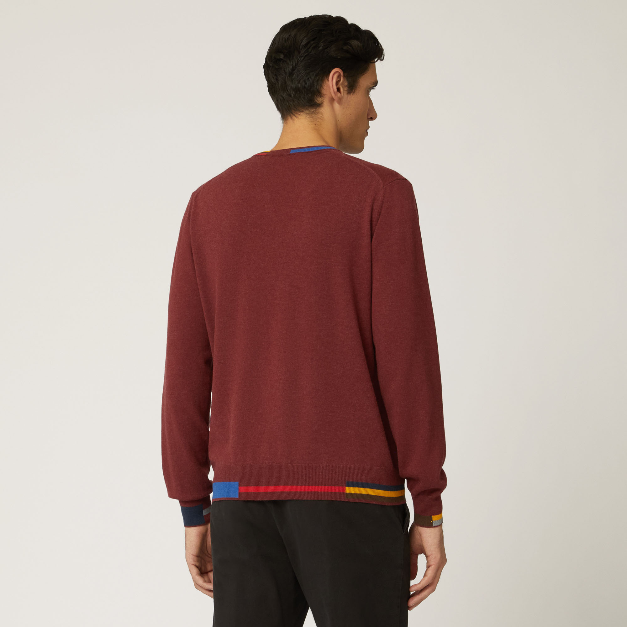 Pullover Girocollo In Cotone E Lana Con Dettagli A Contrasto, Porpora, large image number 1