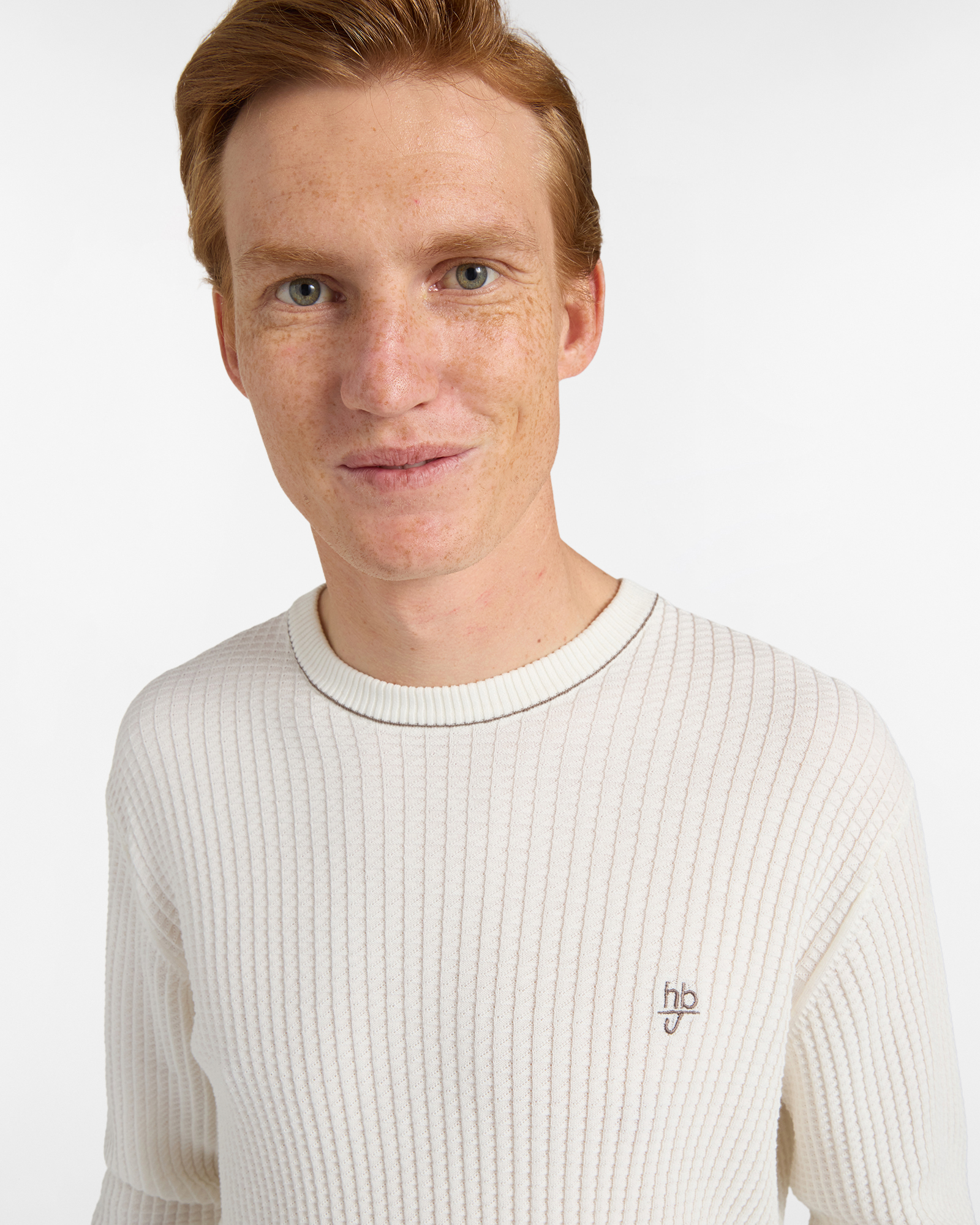 Girocollo Uomo in Crepe Punto Coste, Bianco naturale, large image number 2