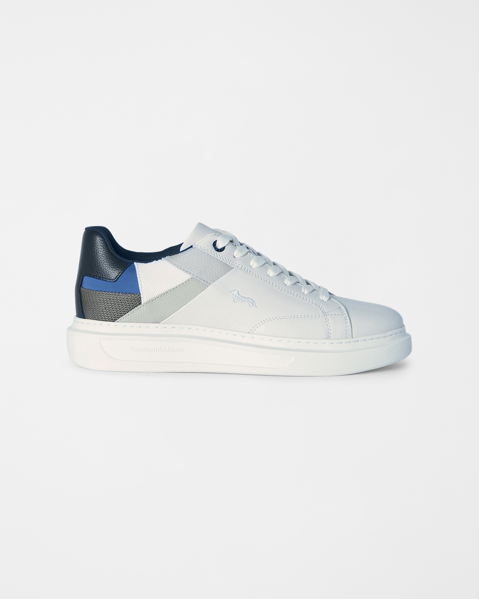 Men's gray leather sneakers with technical inserts