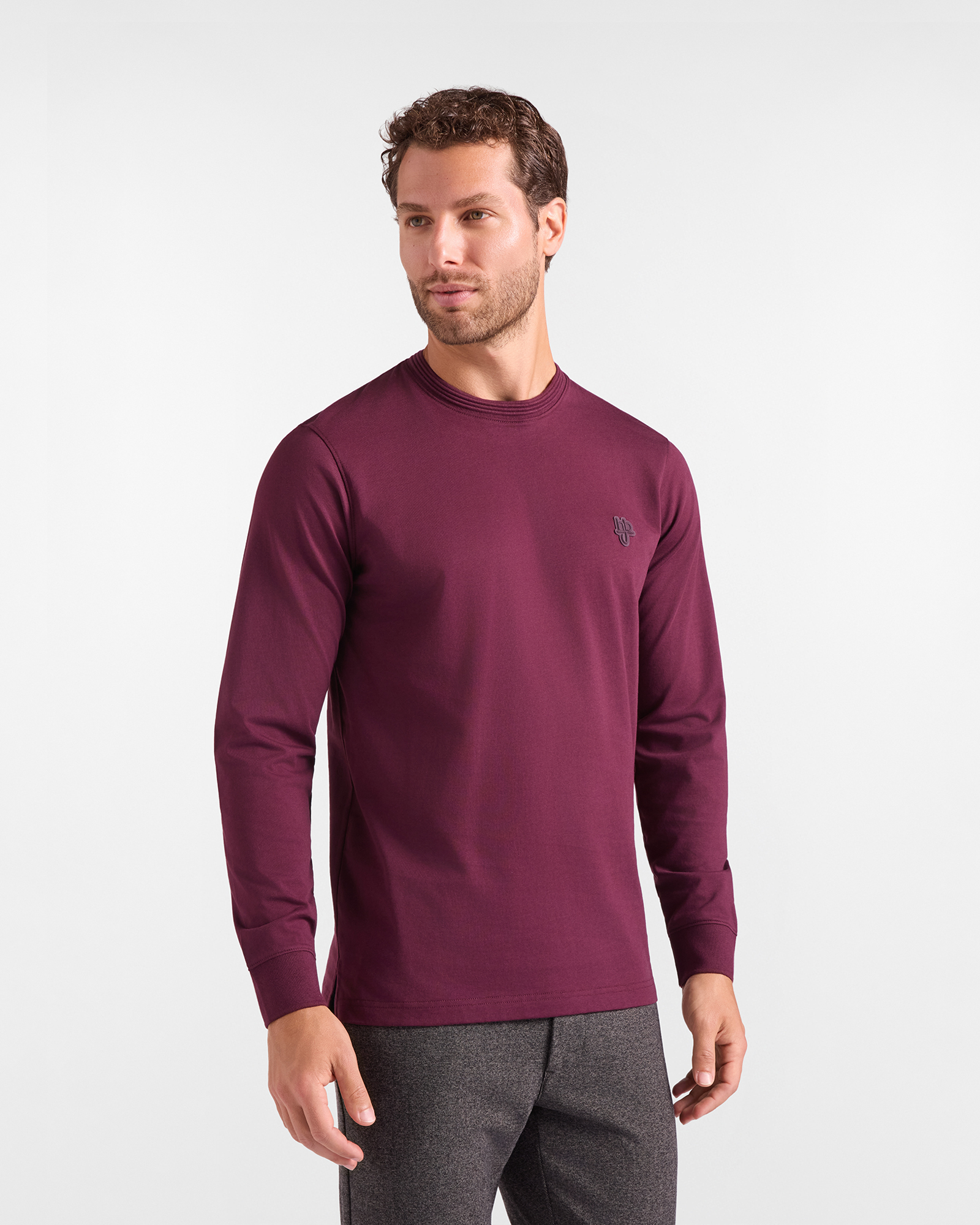 T-shirt HBJ Uomo con Patch Logo in Puro Cotone, PRUGNA, large
