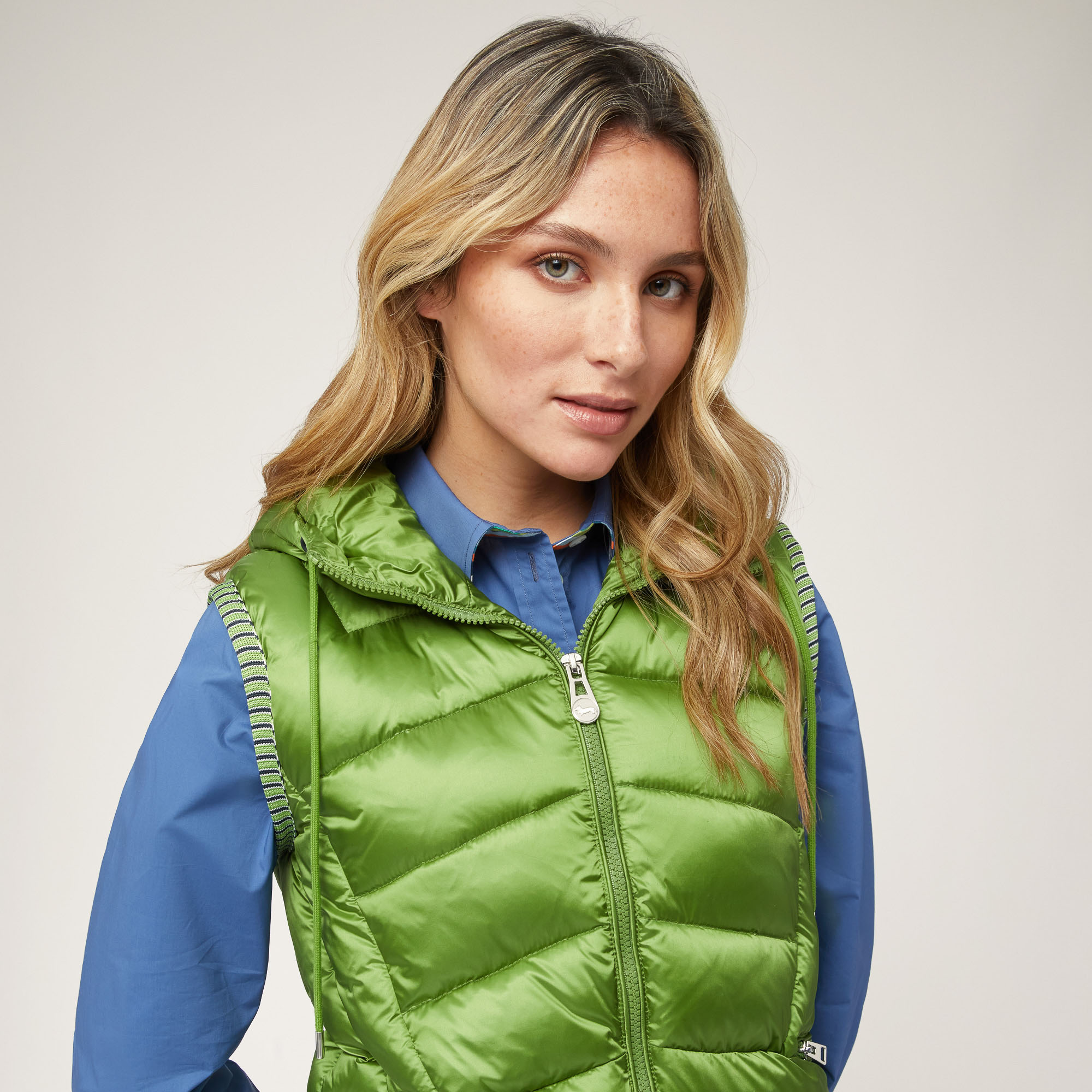 Padded Gilet with Hood, Green, large image number 2