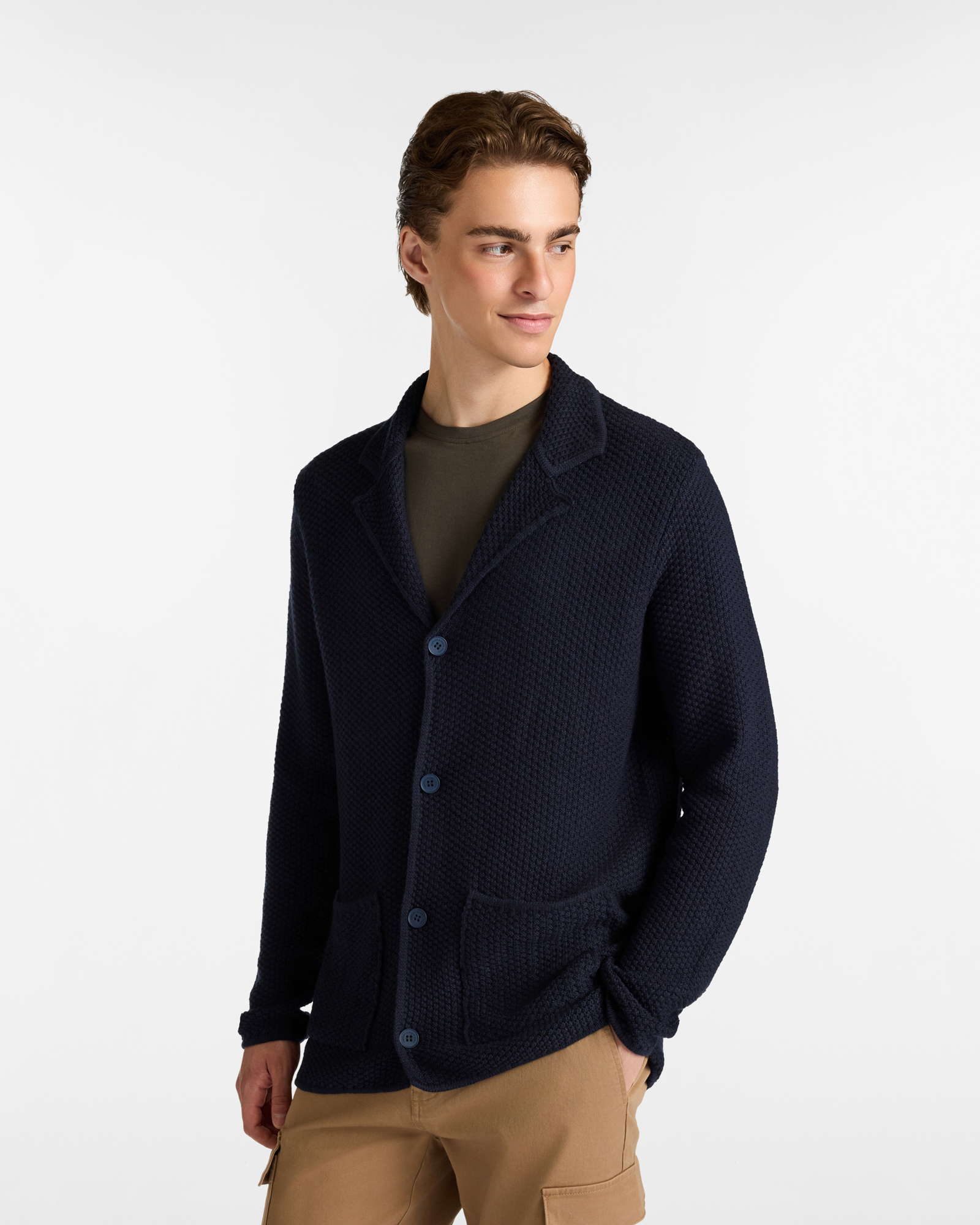 Cardigan in Maglia con Collo a Scialle e Tasche Frontali
