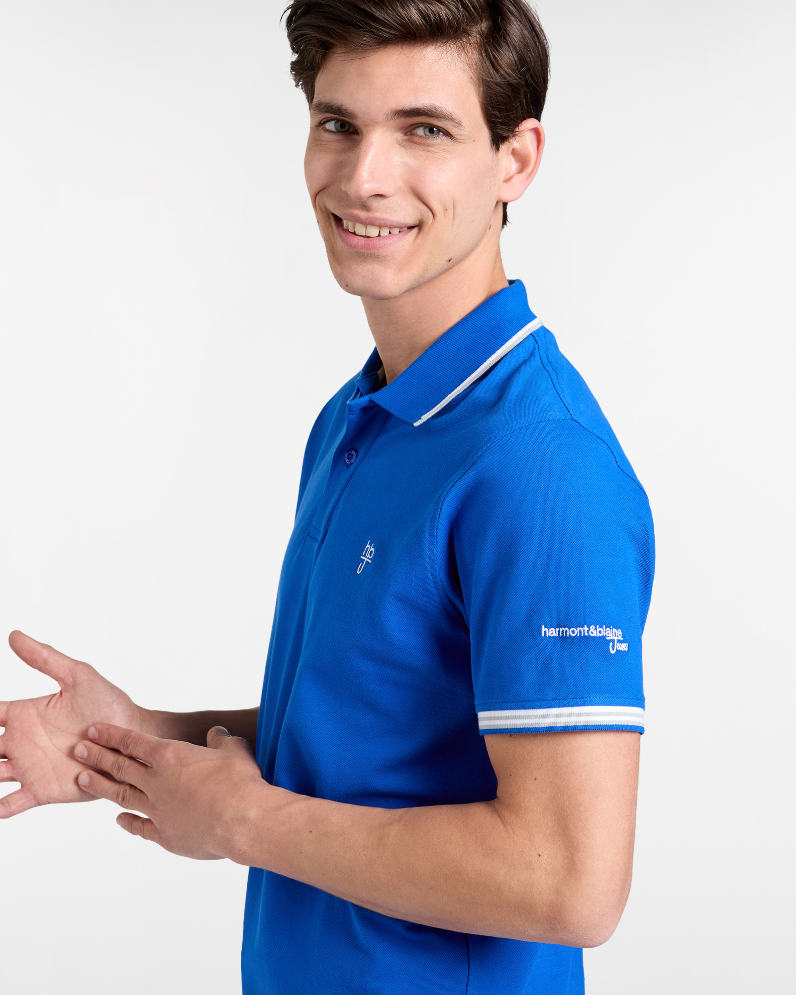 Polo uomo narrow fit con doppio logo, Blu elettrico, large image number 2