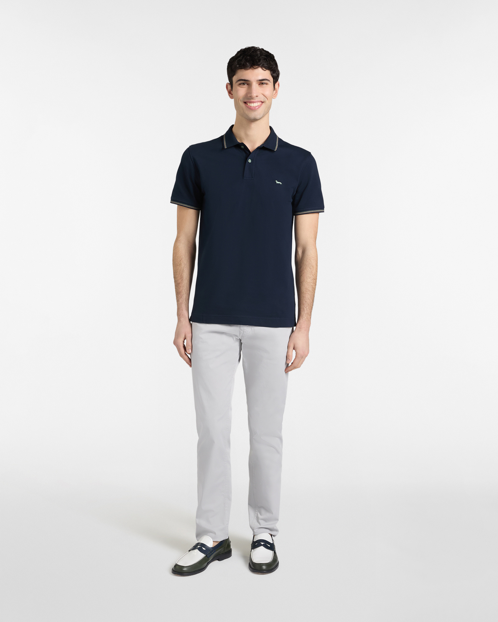 Stretch pique polo shirt with striped details, Blue, large image number 3