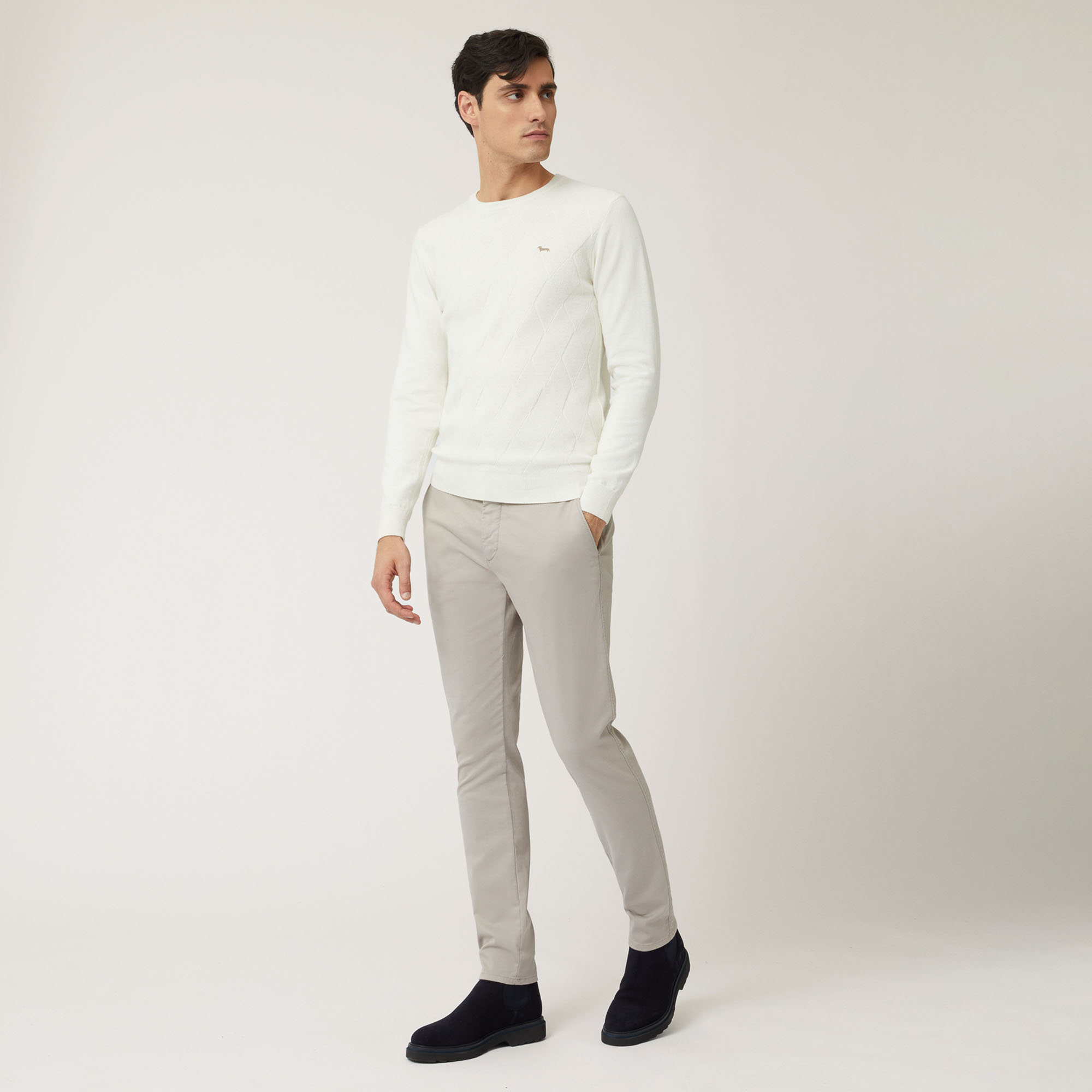 Crew-Neck Pullover With Argyle Motif On The Front, White, large image number 3