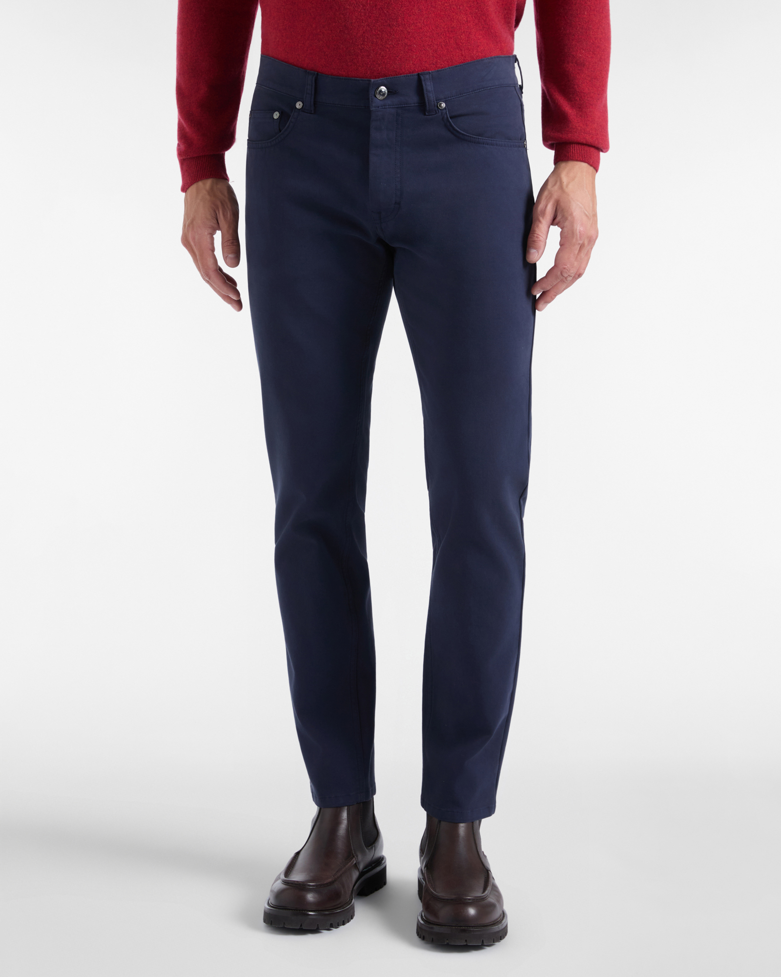 Men&rsquo;s narrow-fit dark blue stretch cotton 5-pocket jeans