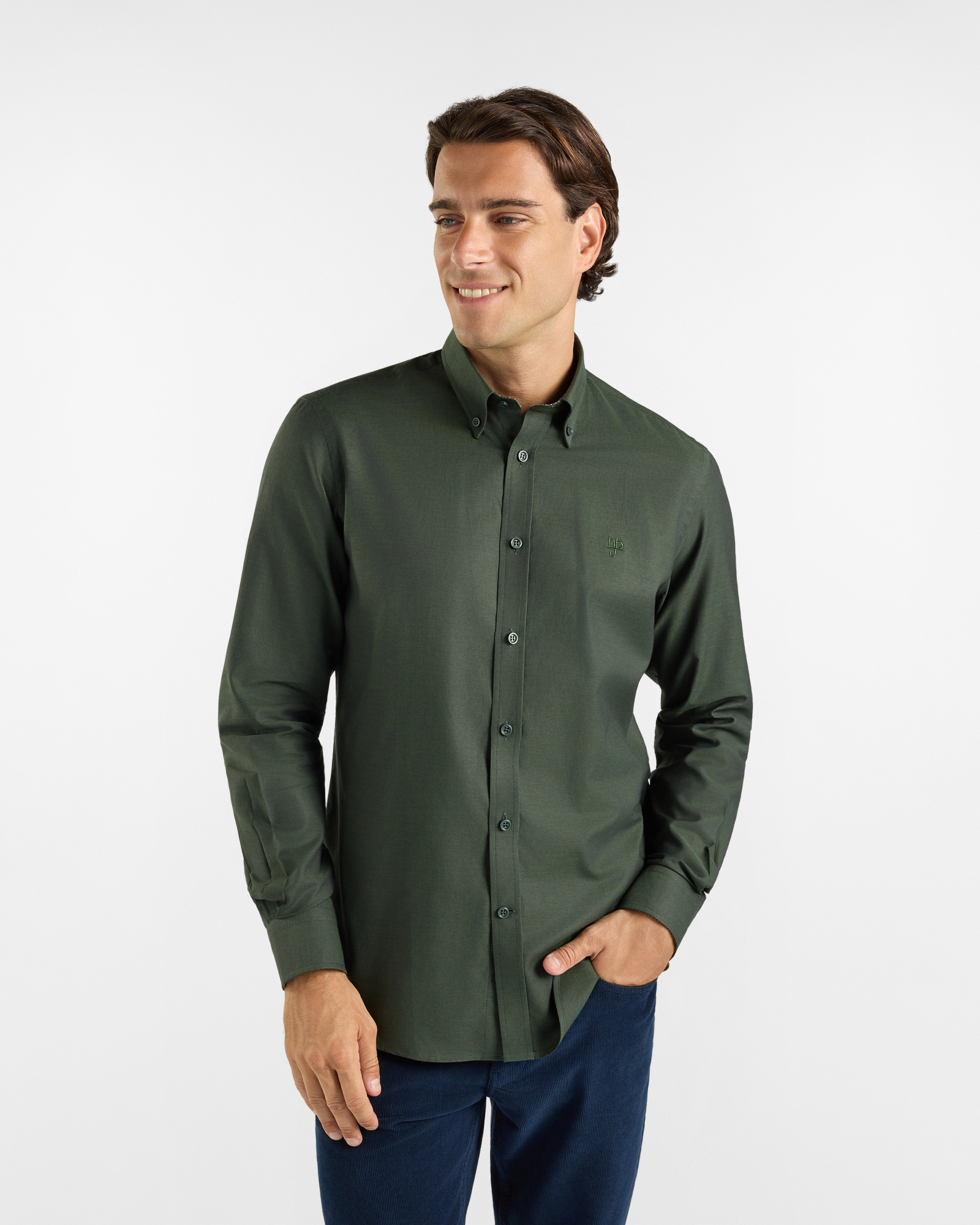 HBJ Men&rsquo;s Regular Fit Shirt with Monte Carlo Collar in Pure Green Cotton