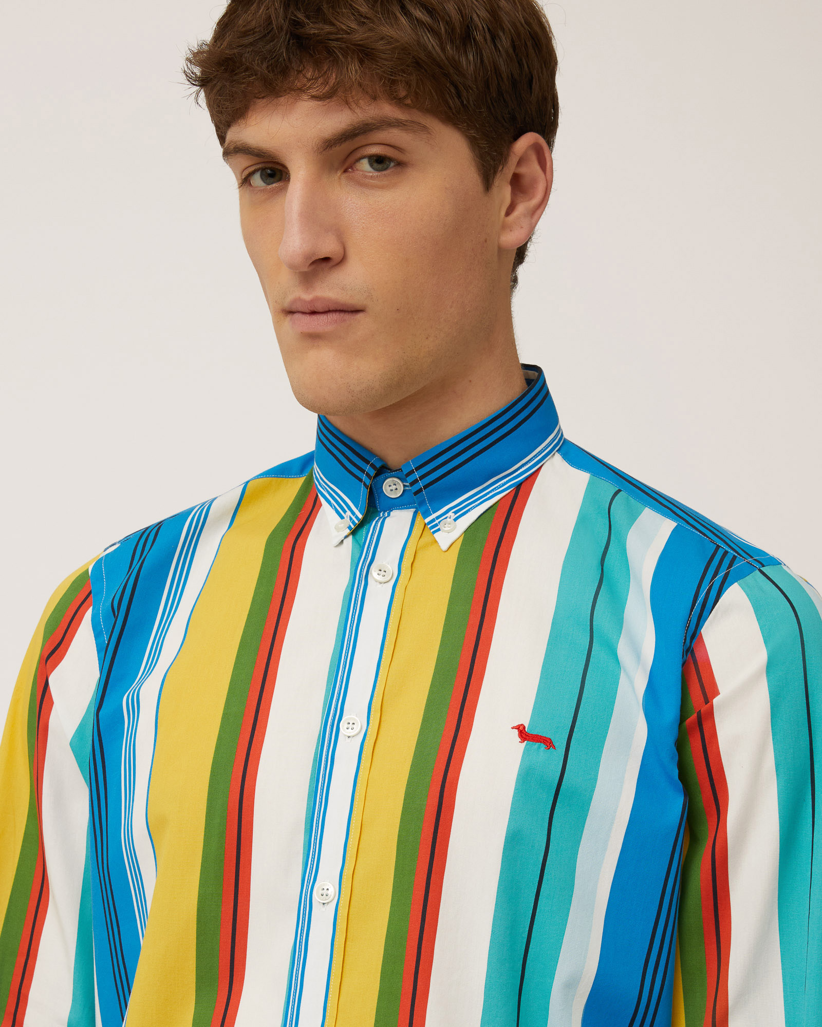 Shirt with Multicolor Stripes, Canary Yellow, large image number 2