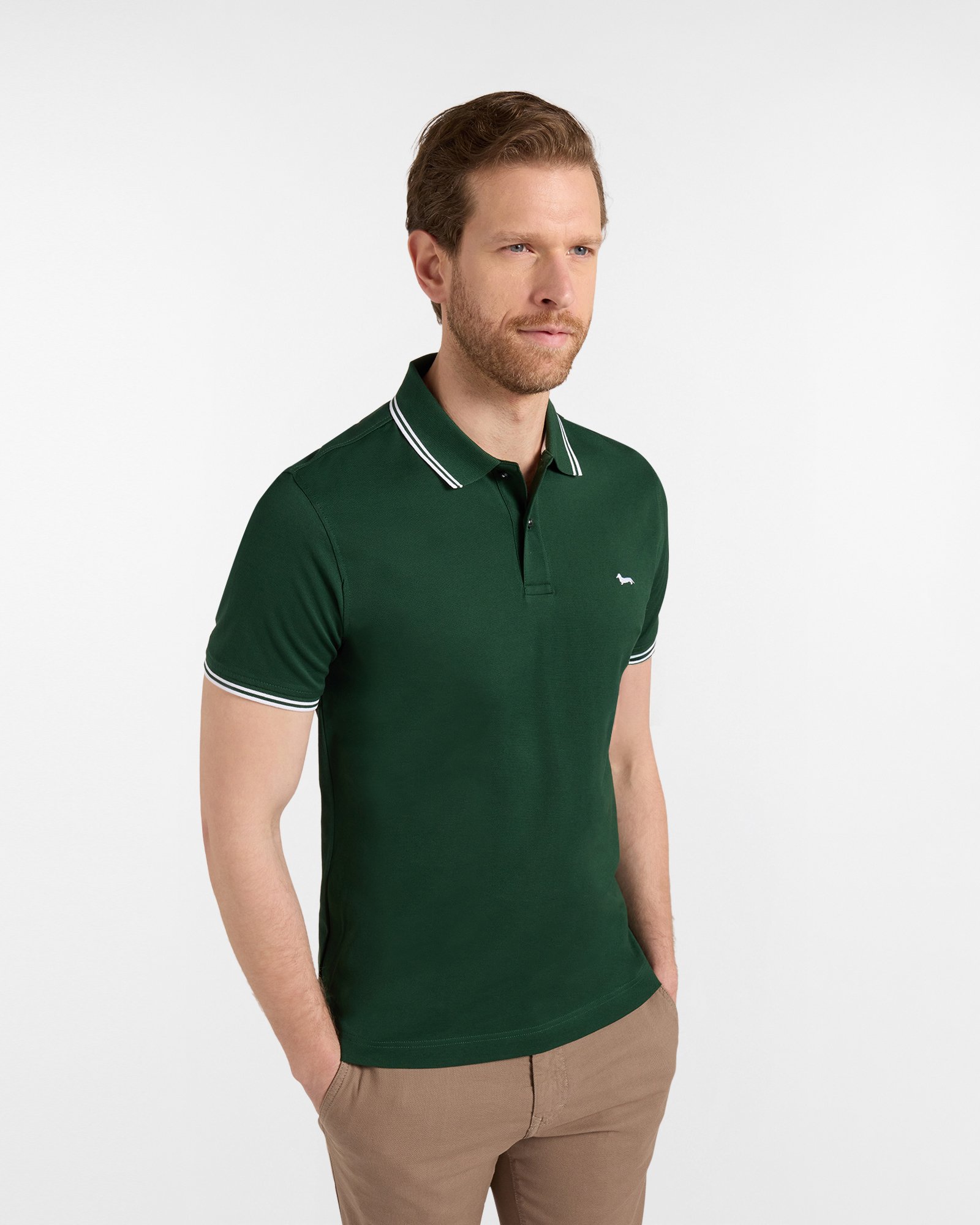 Men's polo shirt with contrasting stripe details, Amaranth, large