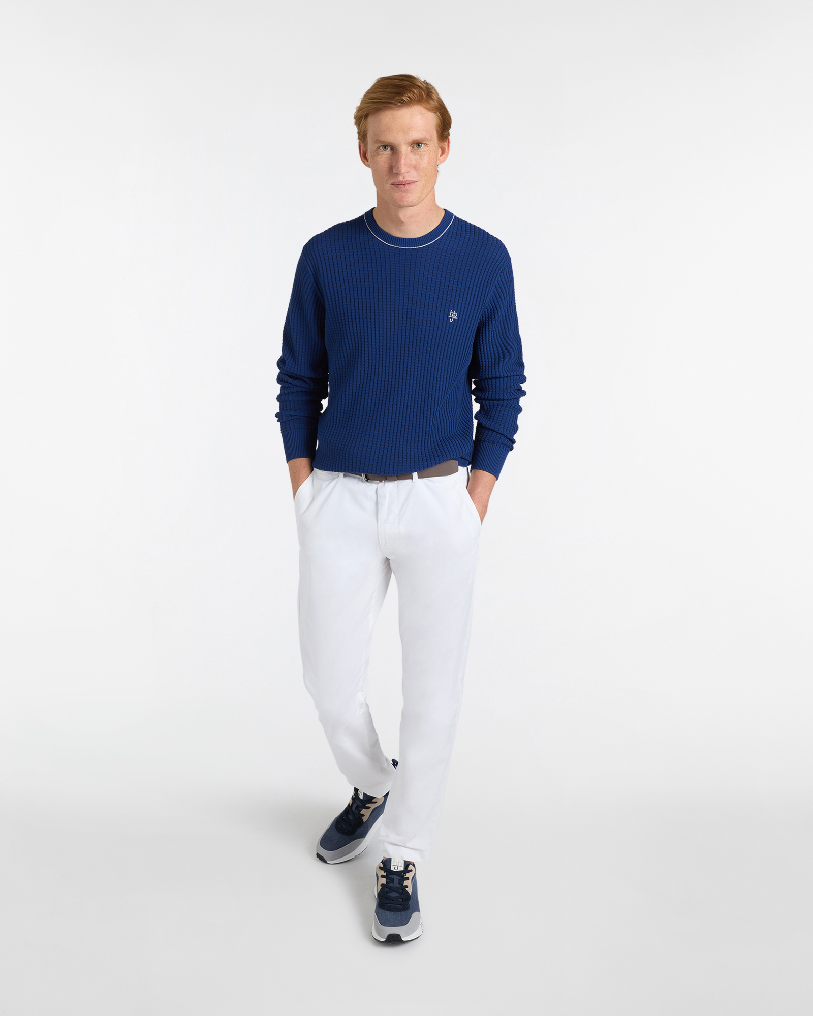 Girocollo Uomo in Crepe Punto Coste, Blu chiaro, large image number 3