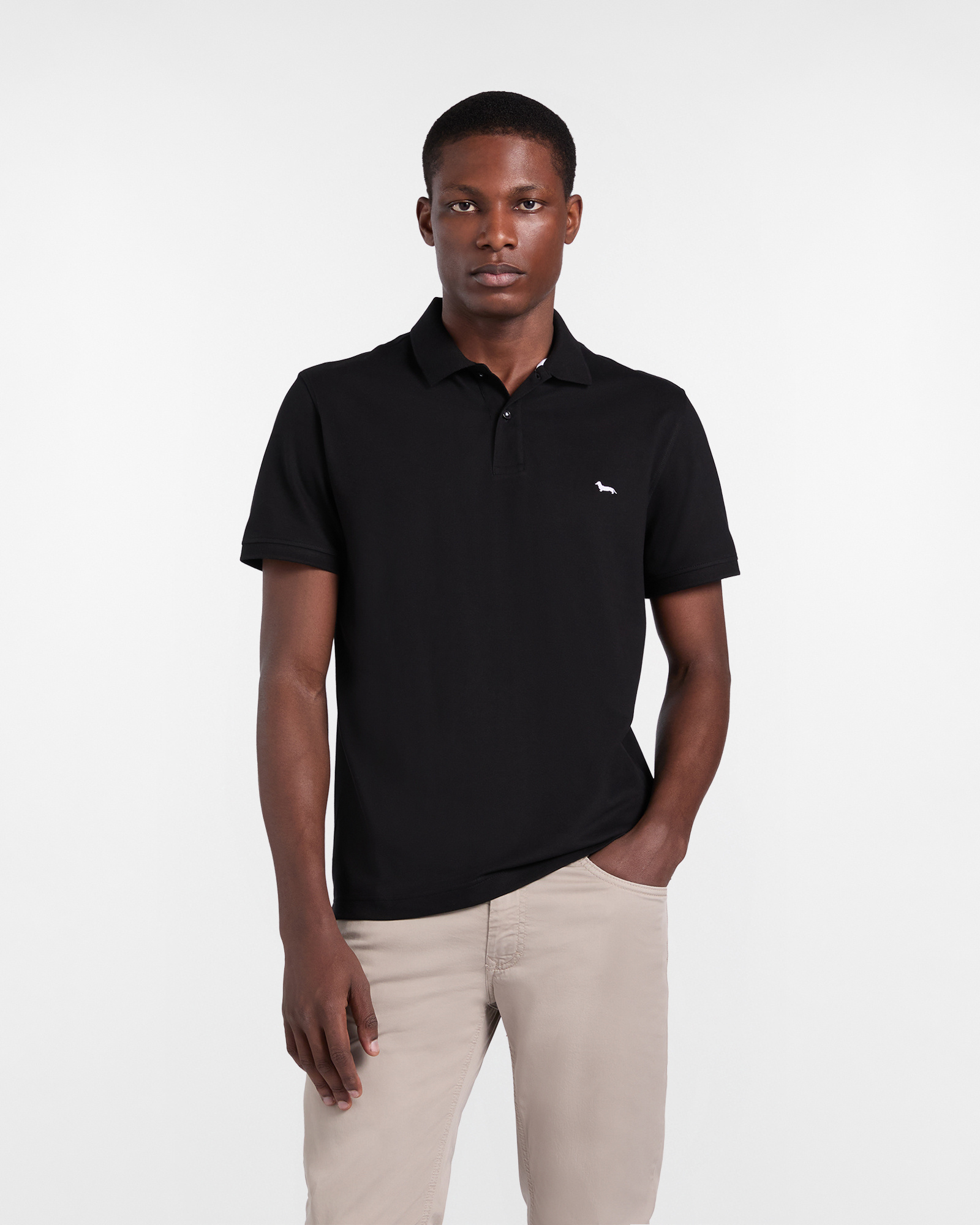 Basic stretch piqu&eacute; polo shirt, Black, large