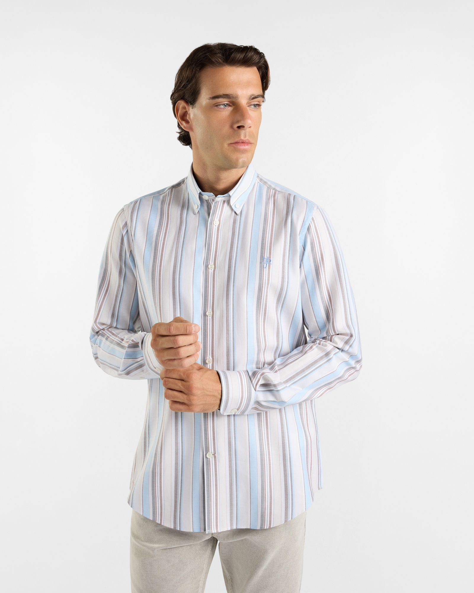 HBJ Men&rsquo;s Regular Fit Shirt with Monte Carlo Collar in Pure Cotton with Sky Blue Stripes