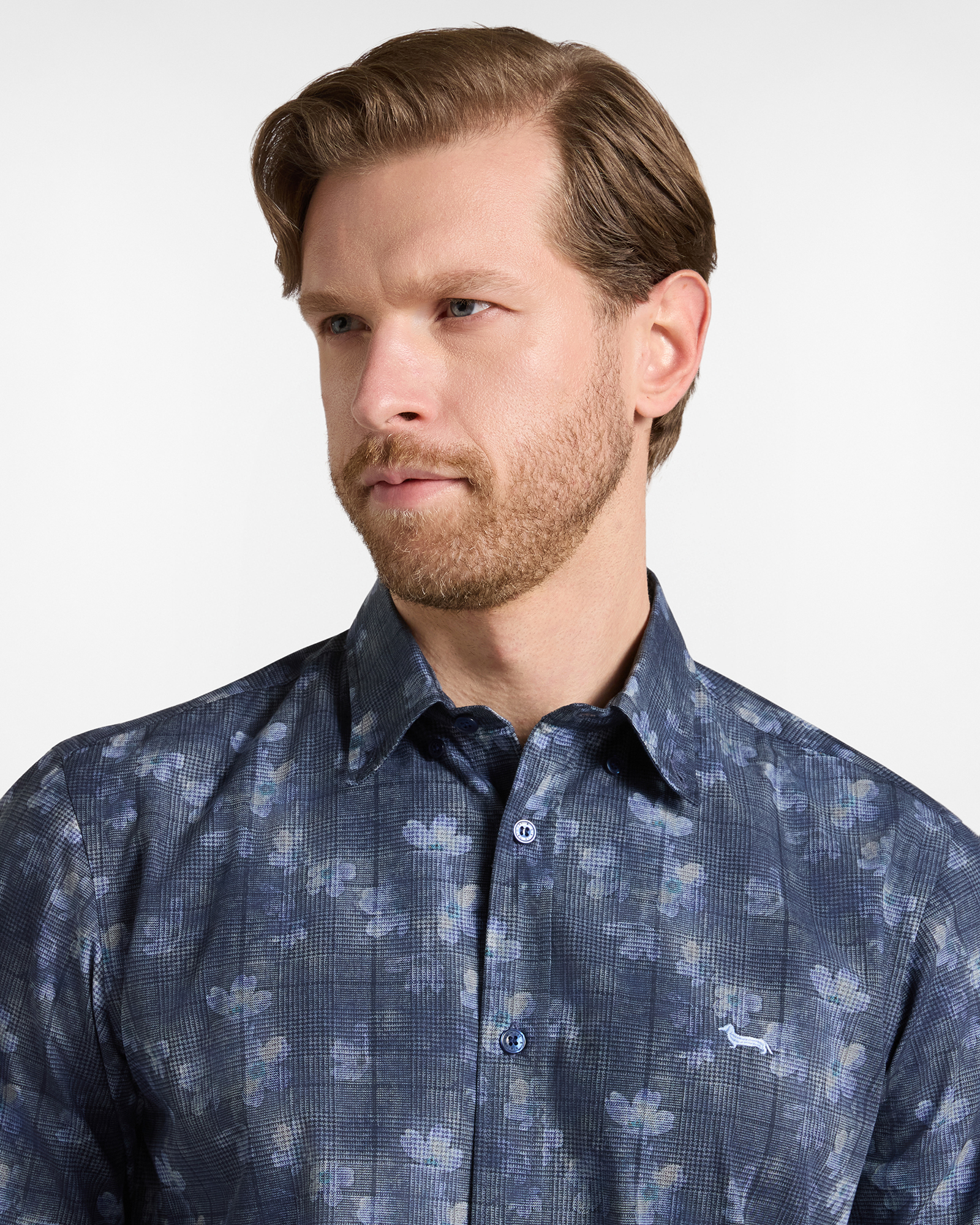 WELSH PRINT + FLOWER POPLIN SHIRT, NAVY BLUE, large image number 2