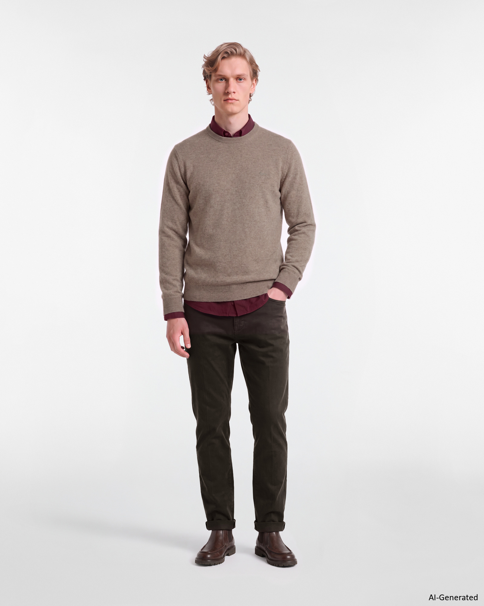 Men's Made in Italy sweater 100% pure cashmere with regular fit, BEIGE, large