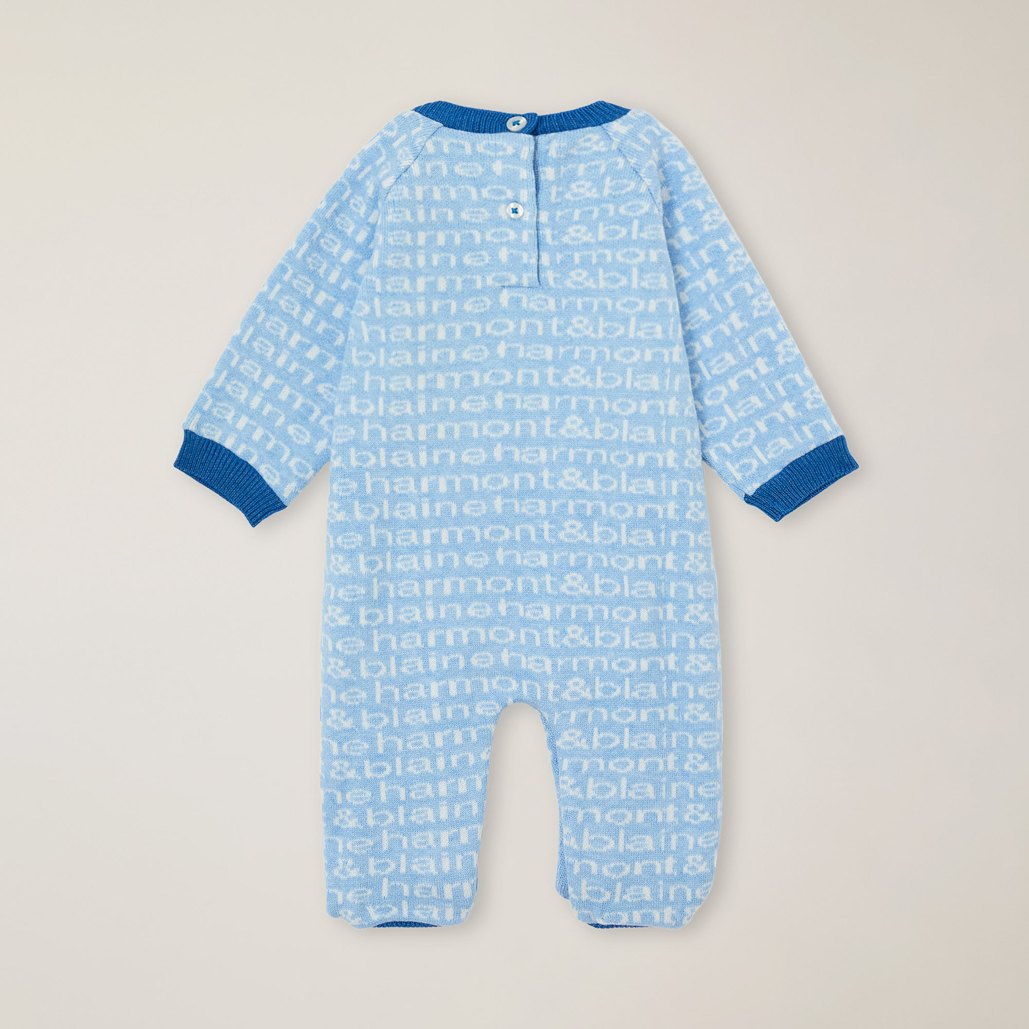 Tutina In Maglia Con Intarsio Logo, Azzurro, large image number 1