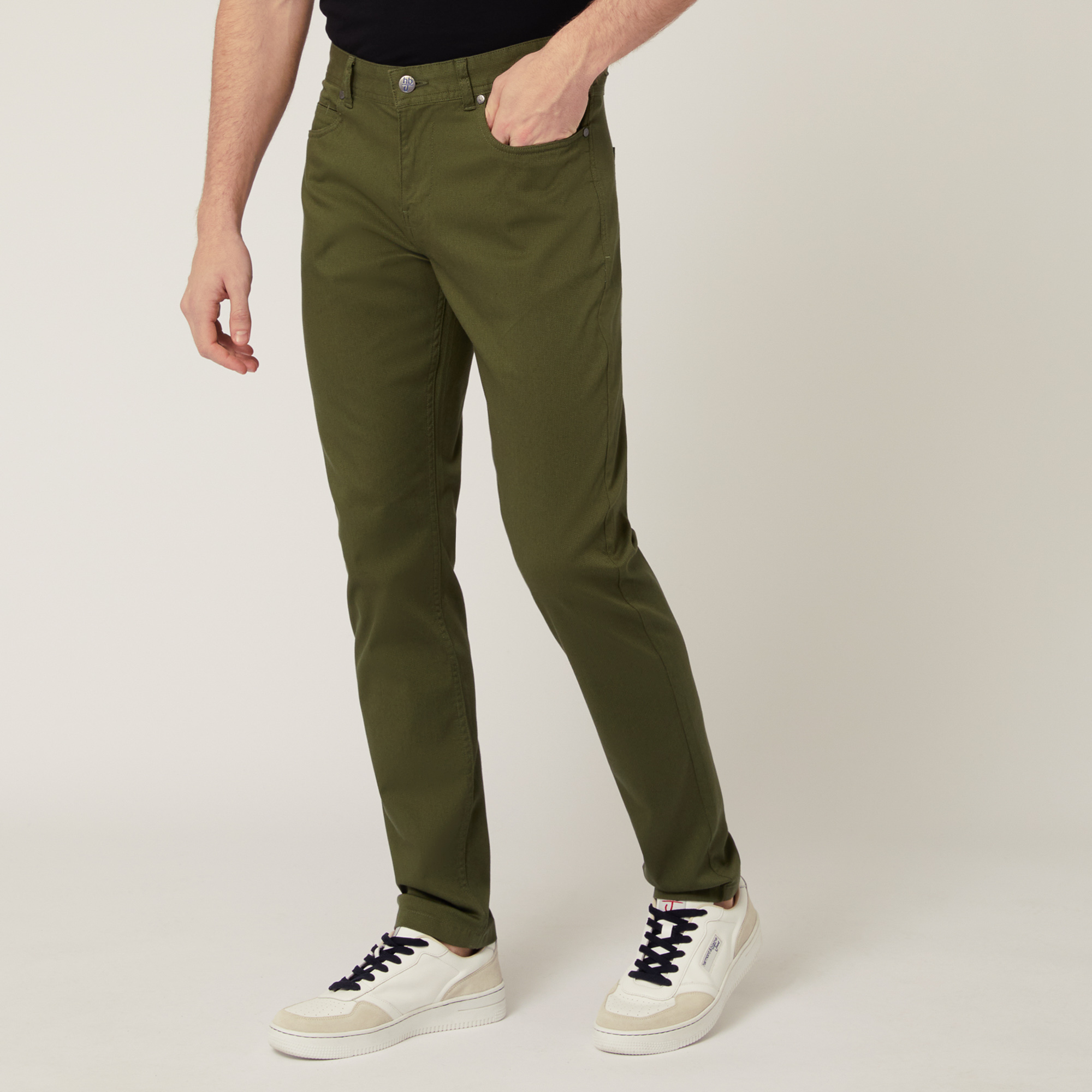 Pantaloni In Cotone Stretch, Verde, large image number 0