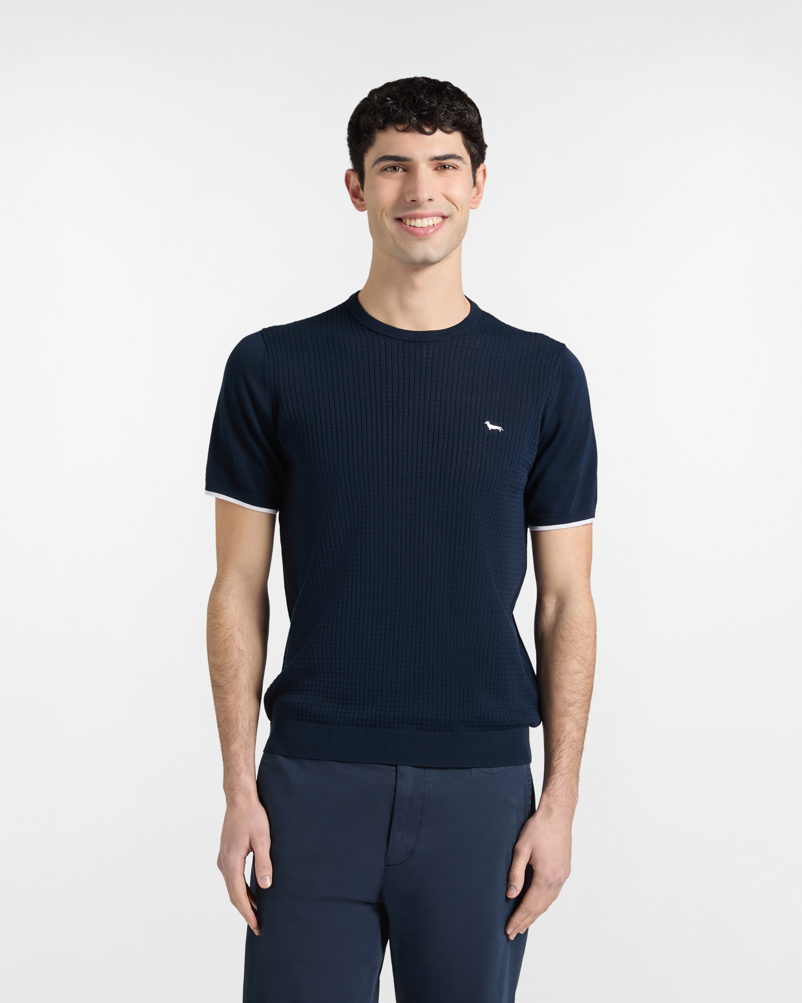 Knit T-shirt with 3D processing, Blue, large