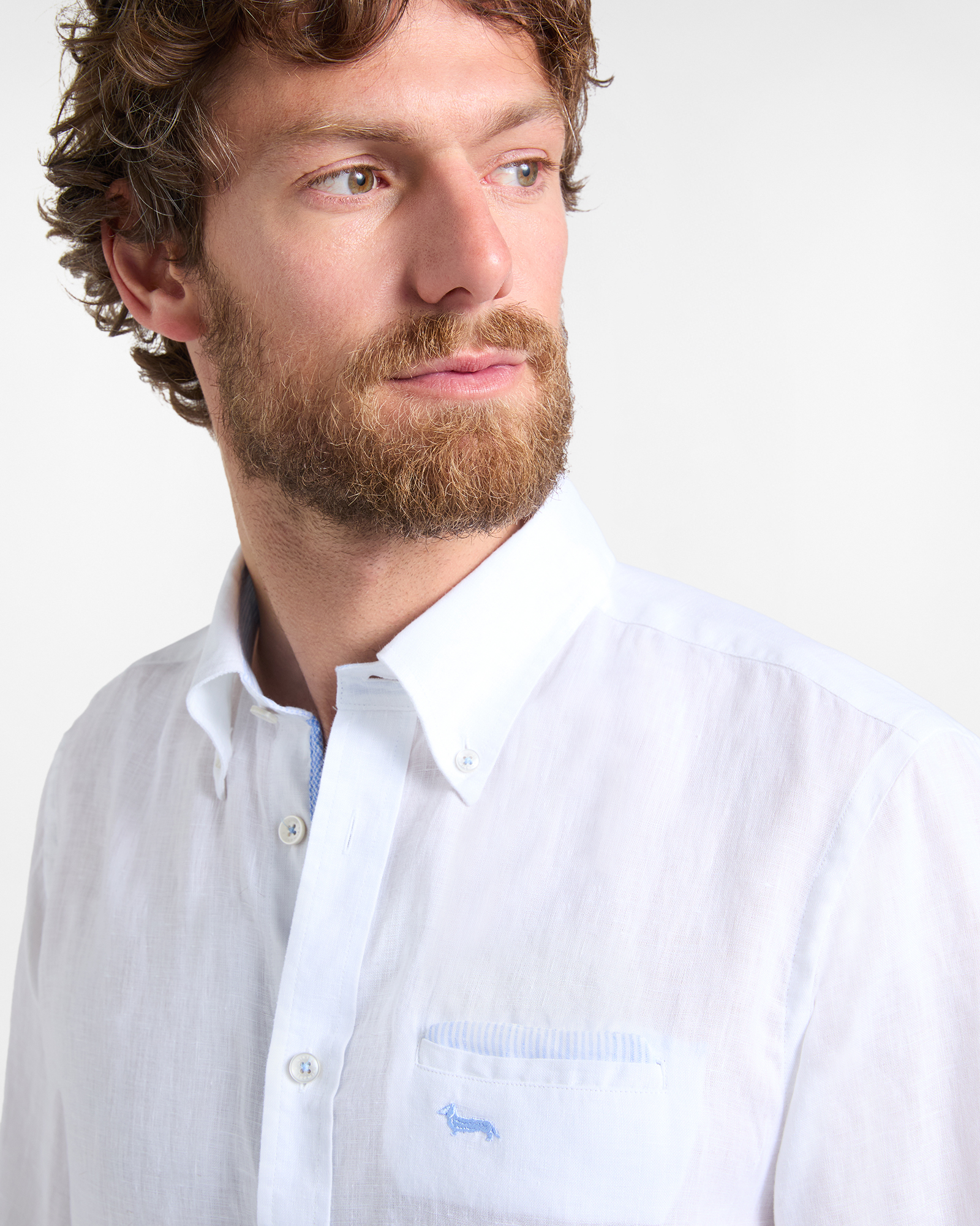 Men's linen shirt with chest pocket and pocket square, White, large image number 2